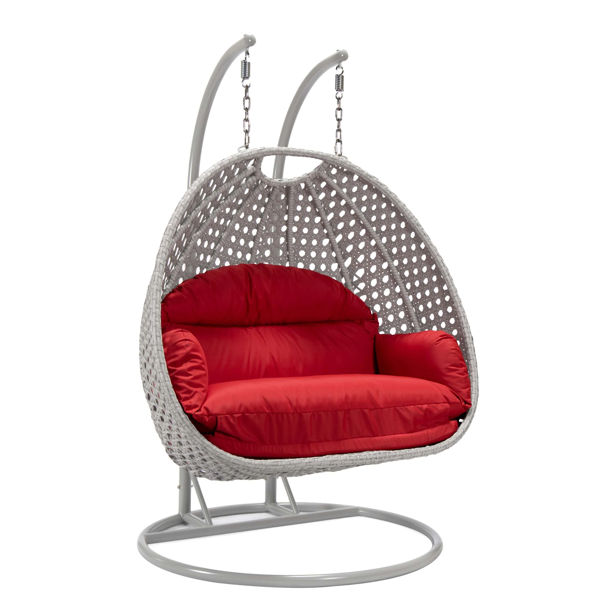 LeisureMod Mendoza Light Grey Wicker Hanging 2 person Egg Swing Chair - Image 92