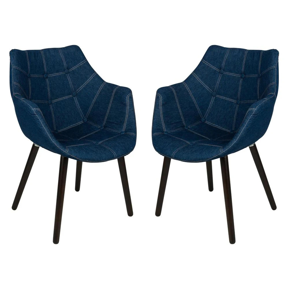 LeisureMod Milburn Tufted Denim Lounge Chair, Set of 2 - Image 2