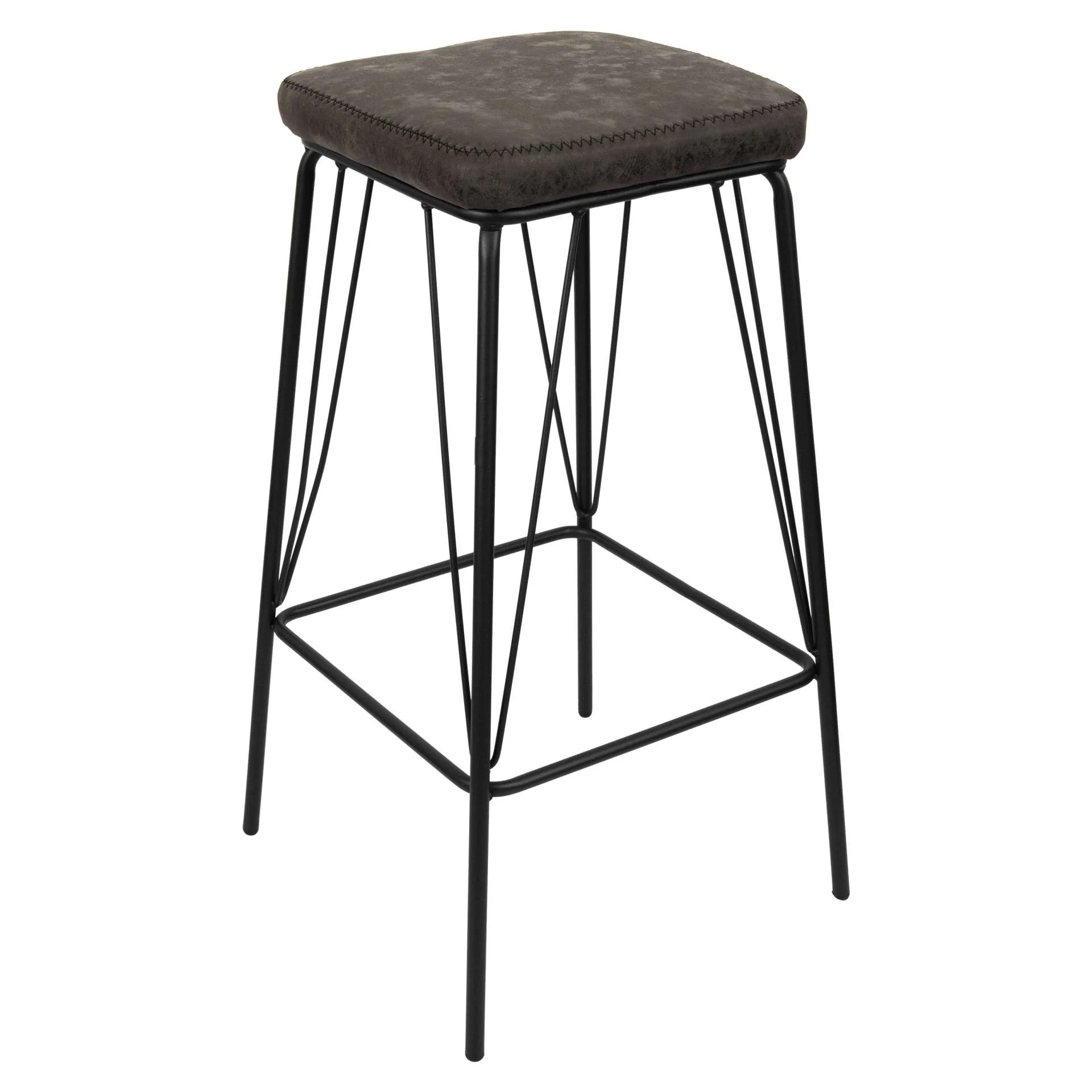 LeisureMod Millard Leather Bar Stool With Metal Frame - MS36GR - Image 2
