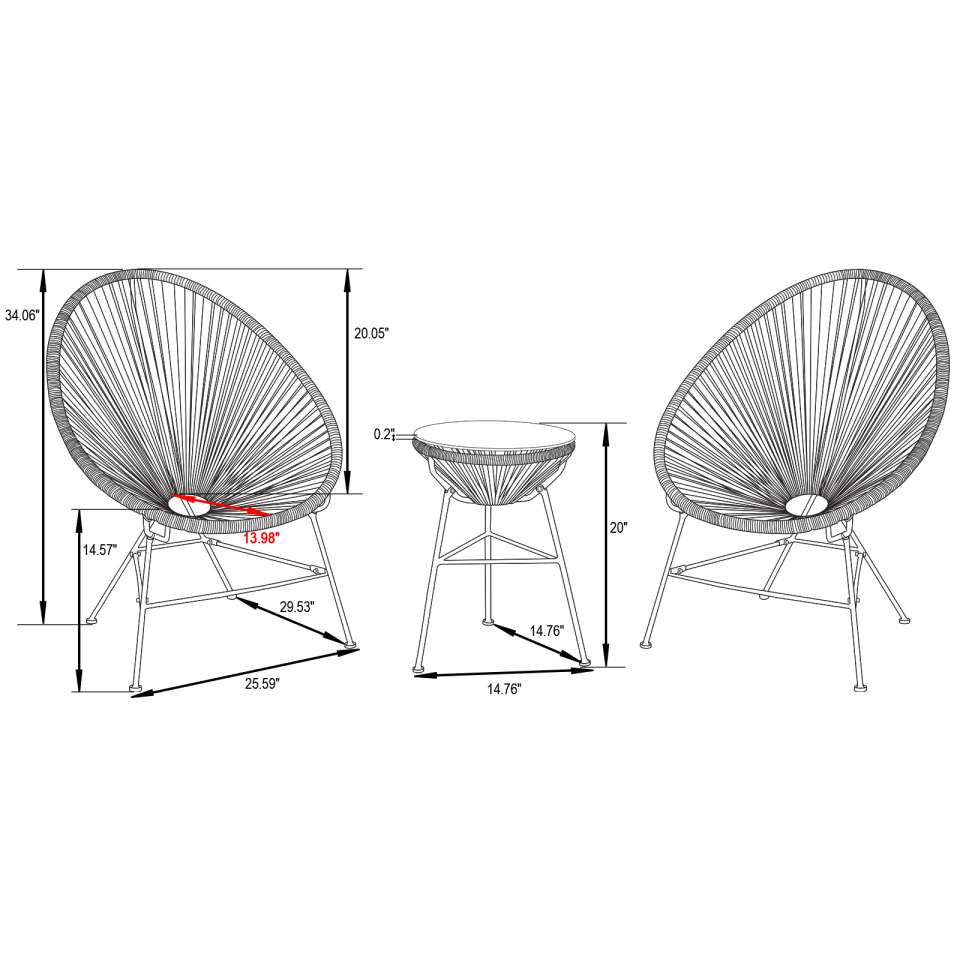 LeisureMod Montara 3 Piece Outdoor Lounge Patio Chair With Glass Top Table - Image 79