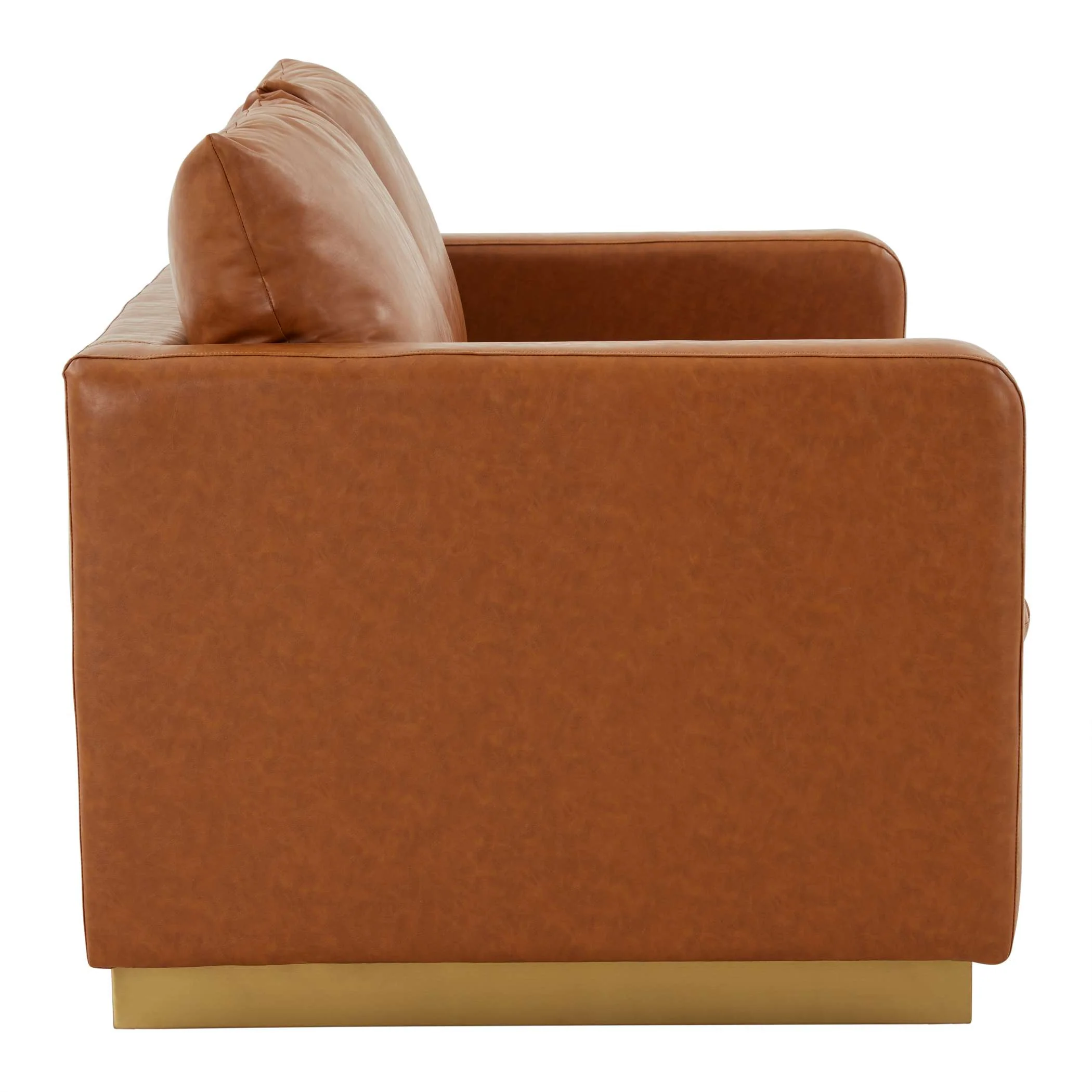 LeisureMod Nervo Modern Mid-Century Upholstered Leather Loveseat with Gold Frame - Image 10