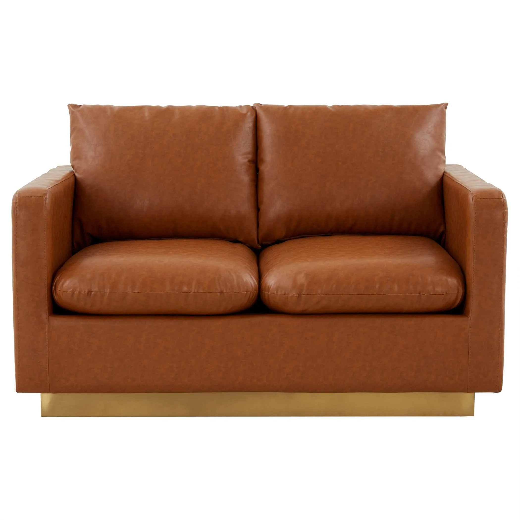 LeisureMod Nervo Modern Mid-Century Upholstered Leather Loveseat with Gold Frame - Image 12