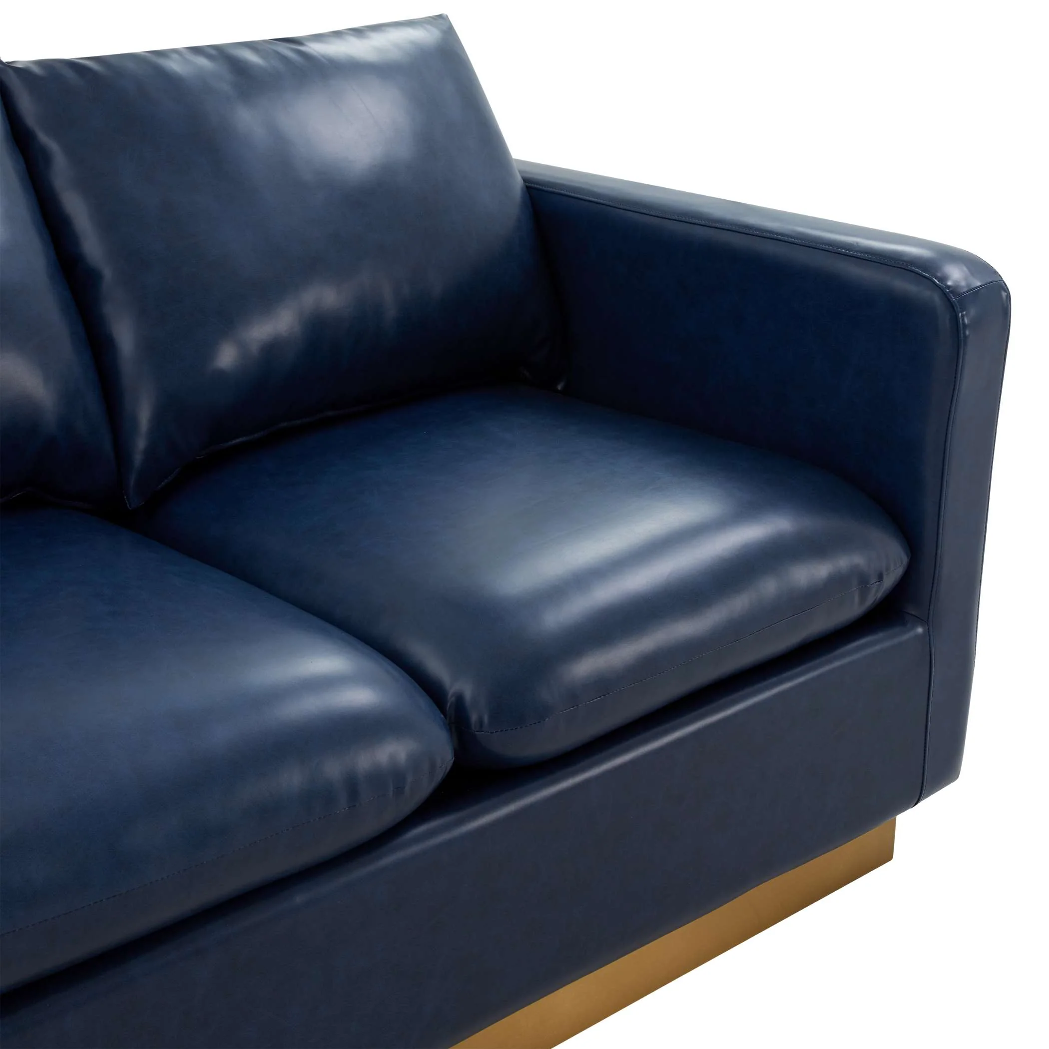 LeisureMod Nervo Modern Mid-Century Upholstered Leather Loveseat with Gold Frame - Image 14