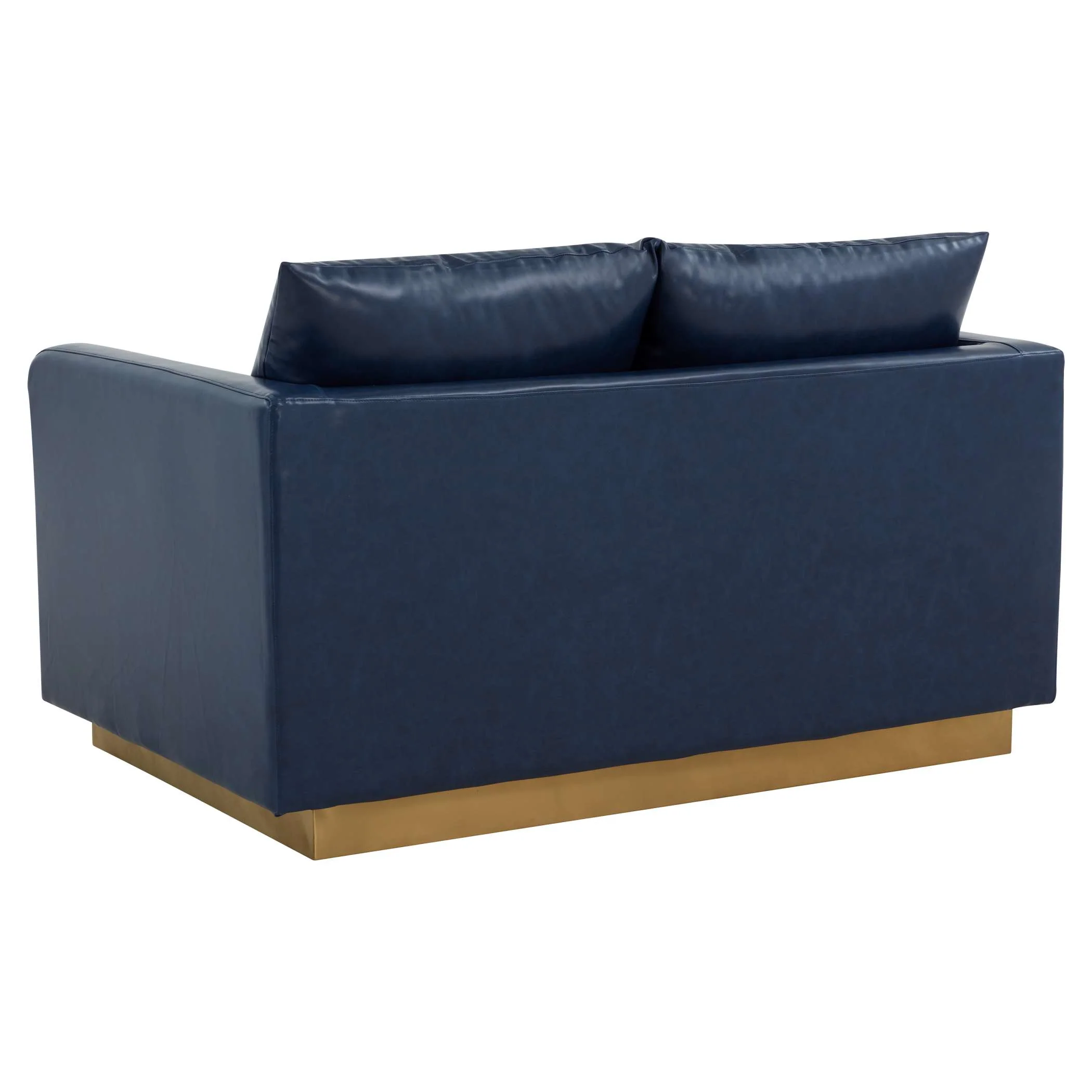 LeisureMod Nervo Modern Mid-Century Upholstered Leather Loveseat with Gold Frame - Image 15