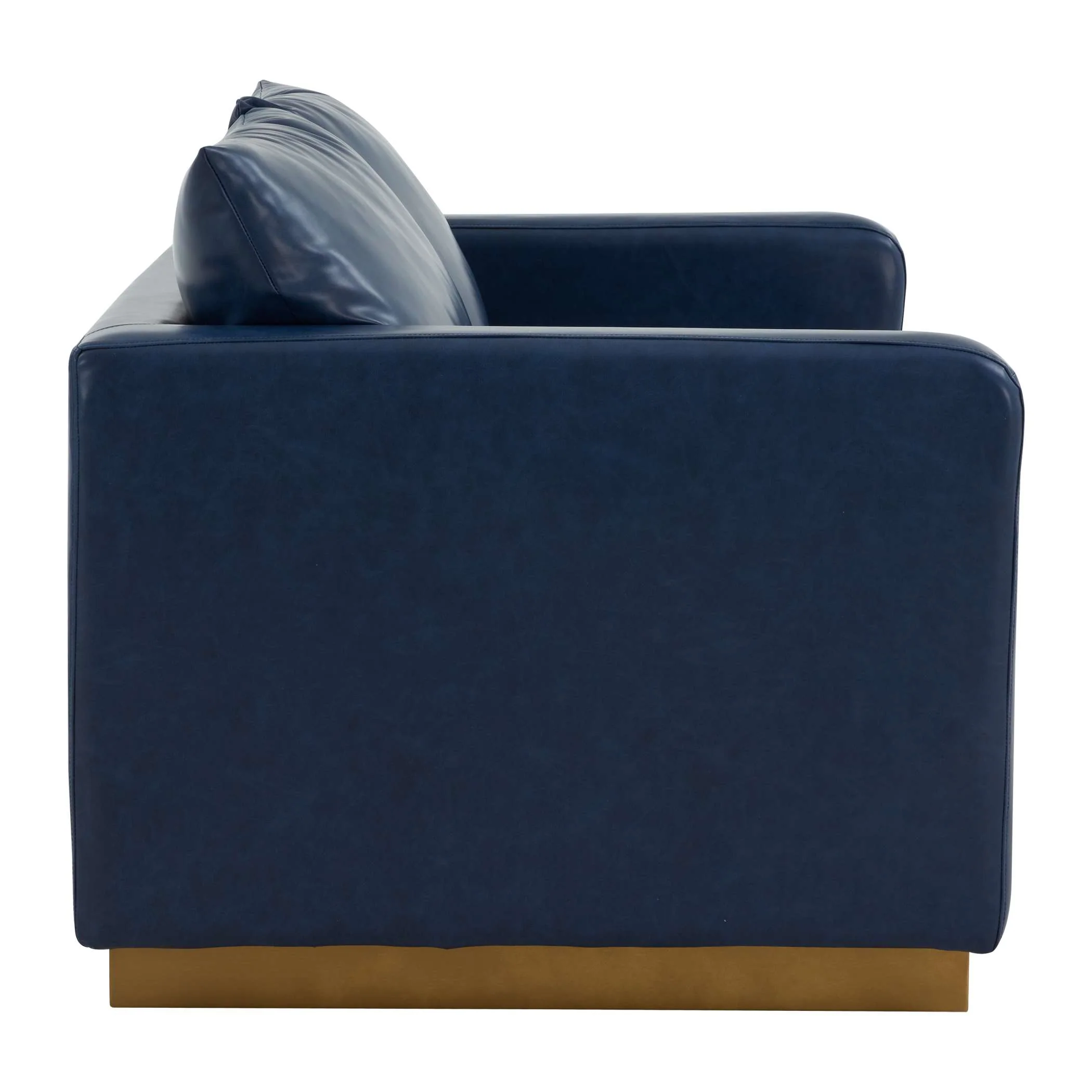 LeisureMod Nervo Modern Mid-Century Upholstered Leather Loveseat with Gold Frame - Image 16