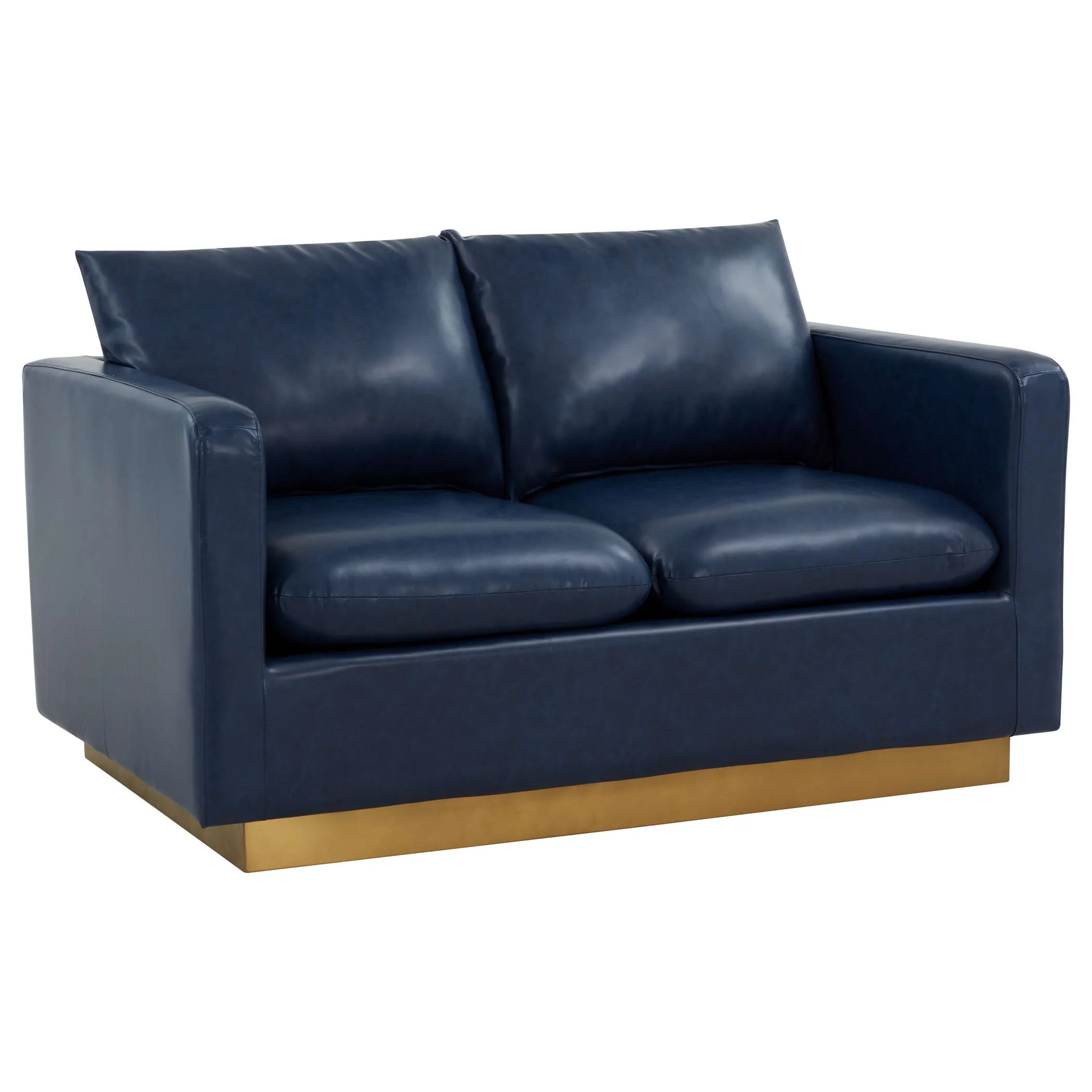 LeisureMod Nervo Modern Mid-Century Upholstered Leather Loveseat with Gold Frame - Image 17