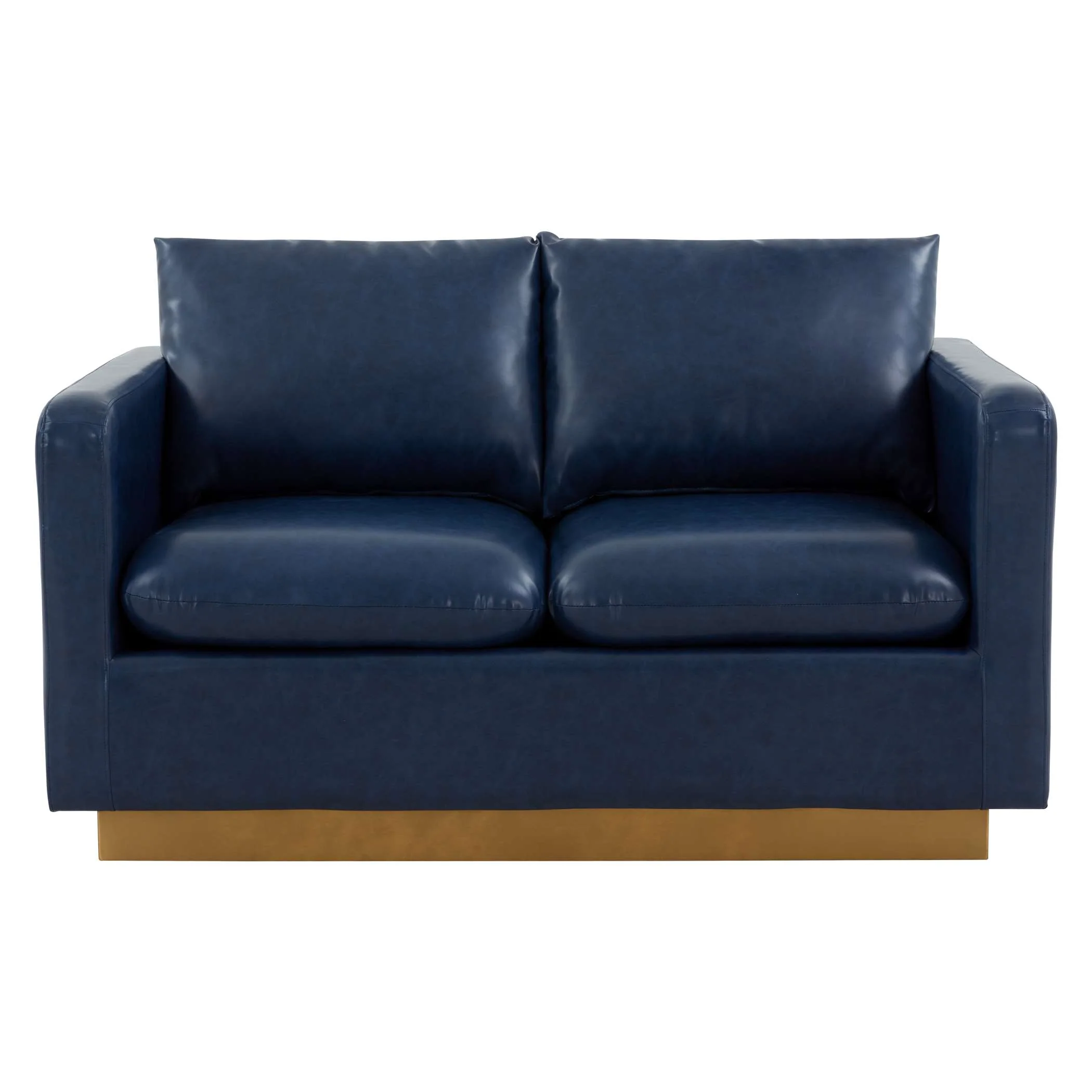 LeisureMod Nervo Modern Mid-Century Upholstered Leather Loveseat with Gold Frame - Image 18