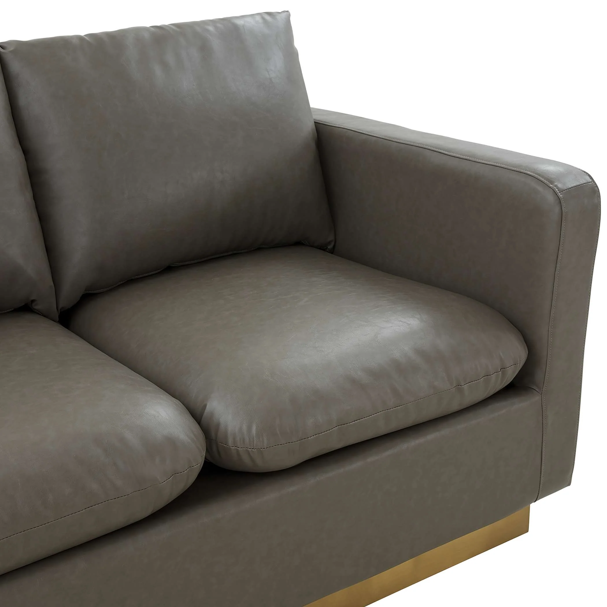 LeisureMod Nervo Modern Mid-Century Upholstered Leather Loveseat with Gold Frame - Image 20