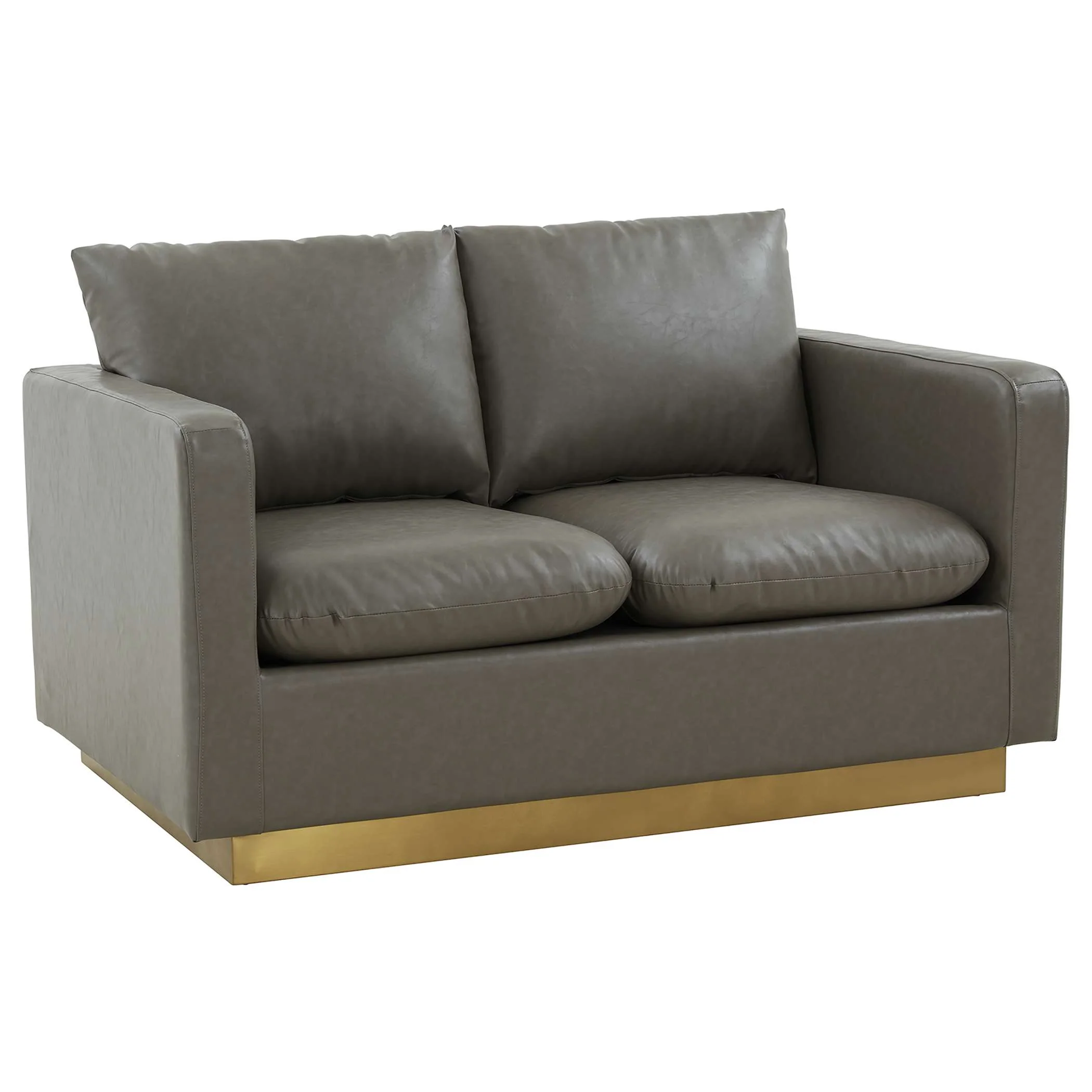 LeisureMod Nervo Modern Mid-Century Upholstered Leather Loveseat with Gold Frame - Image 23