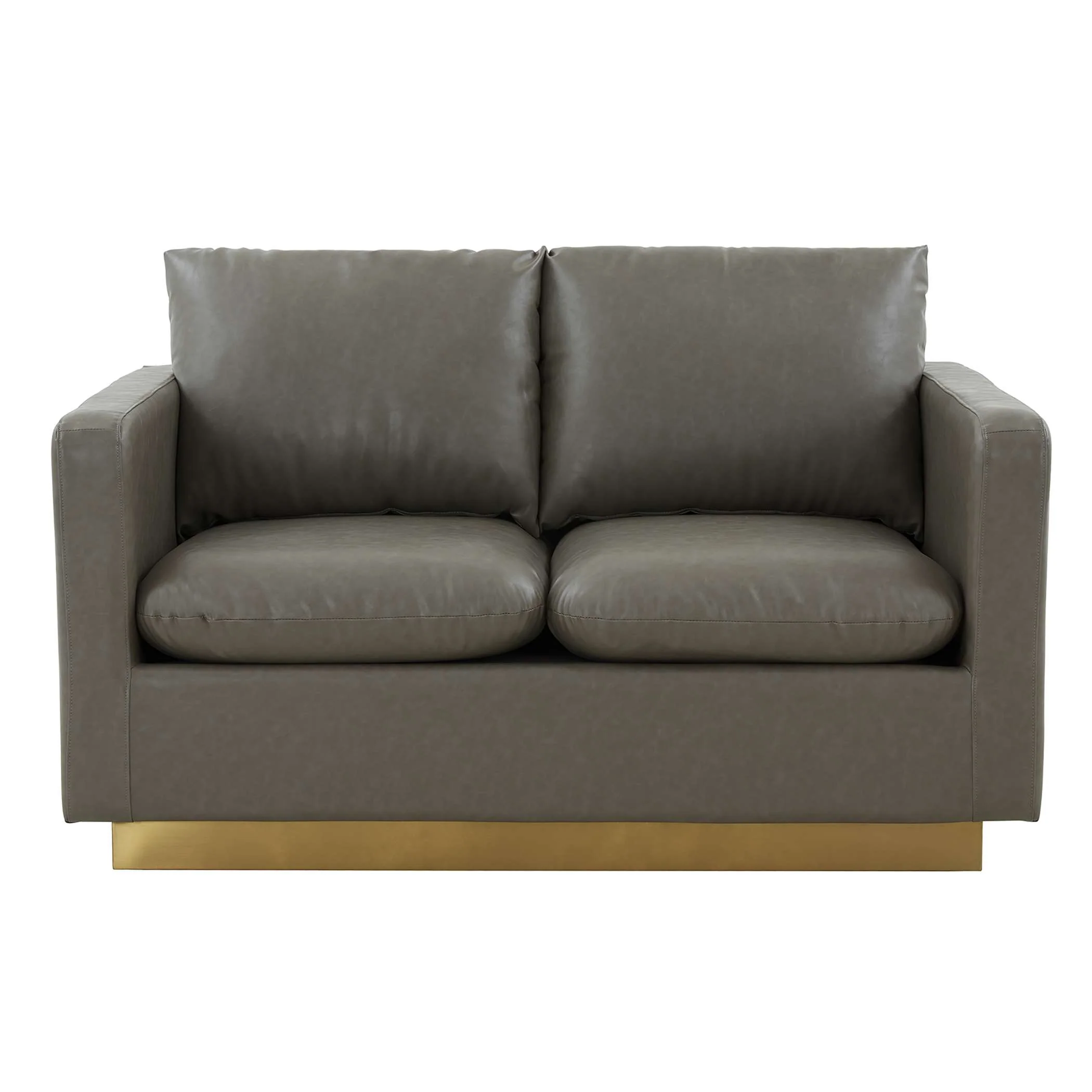 LeisureMod Nervo Modern Mid-Century Upholstered Leather Loveseat with Gold Frame - Image 24
