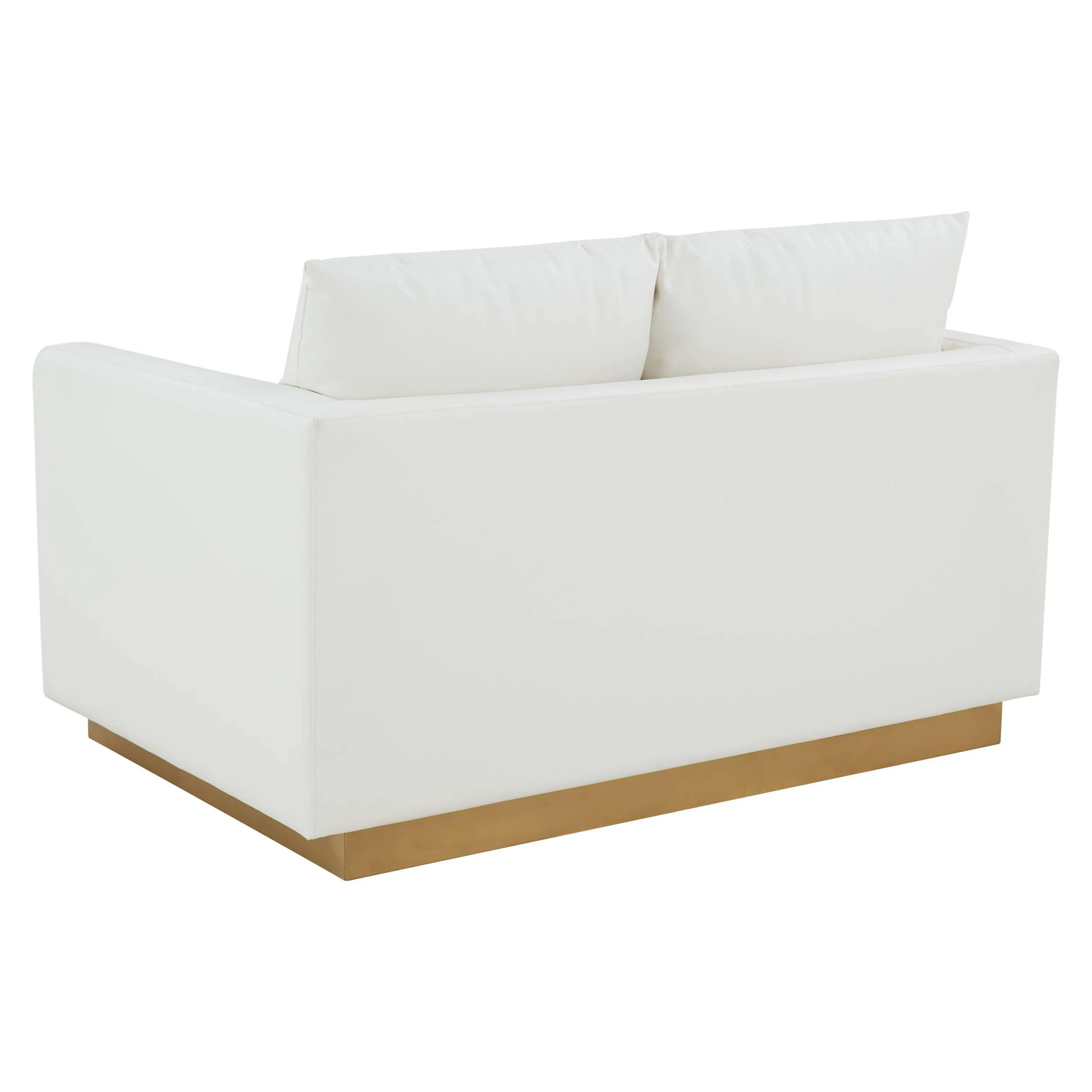 LeisureMod Nervo Modern Mid-Century Upholstered Leather Loveseat with Gold Frame - Image 26