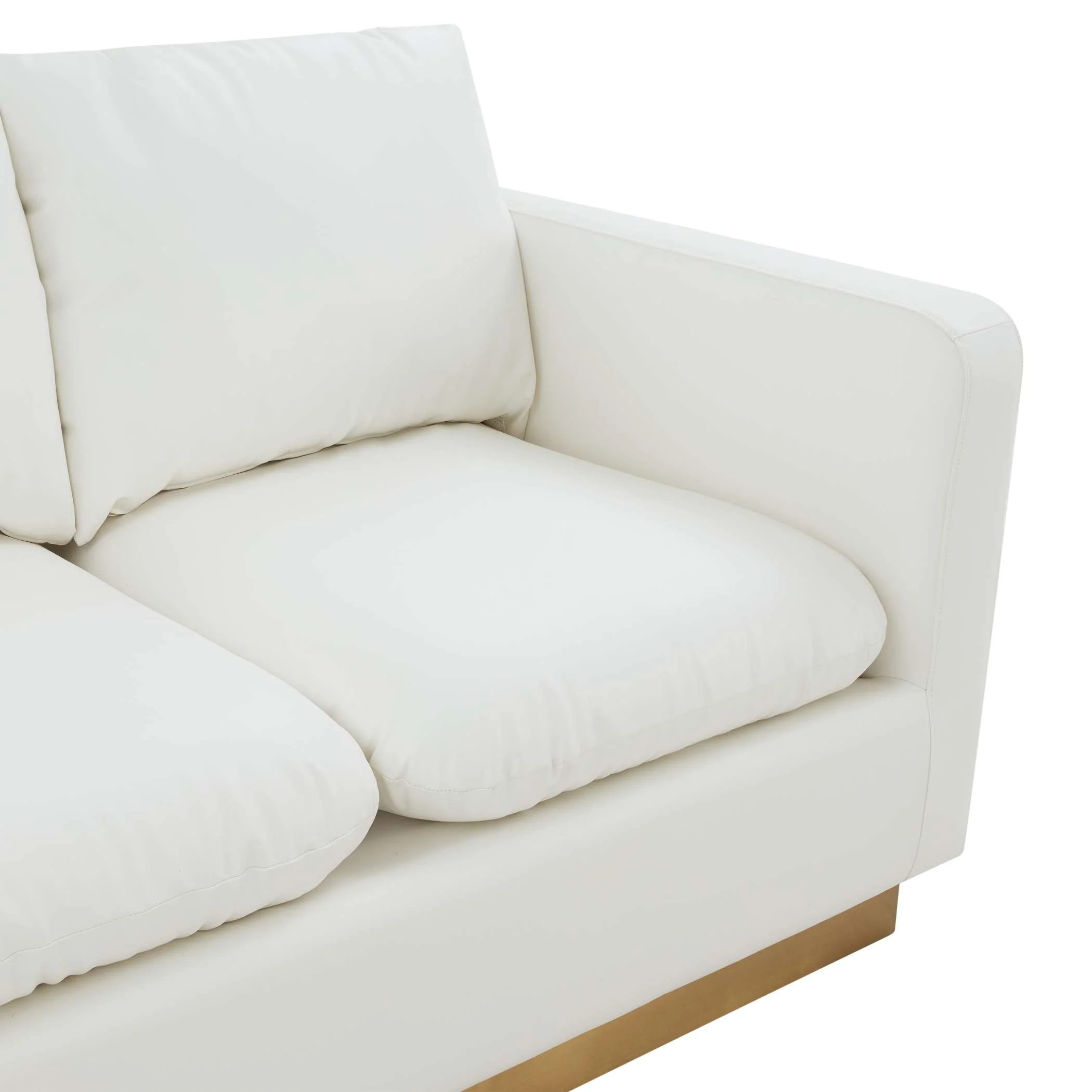 LeisureMod Nervo Modern Mid-Century Upholstered Leather Loveseat with Gold Frame - Image 27