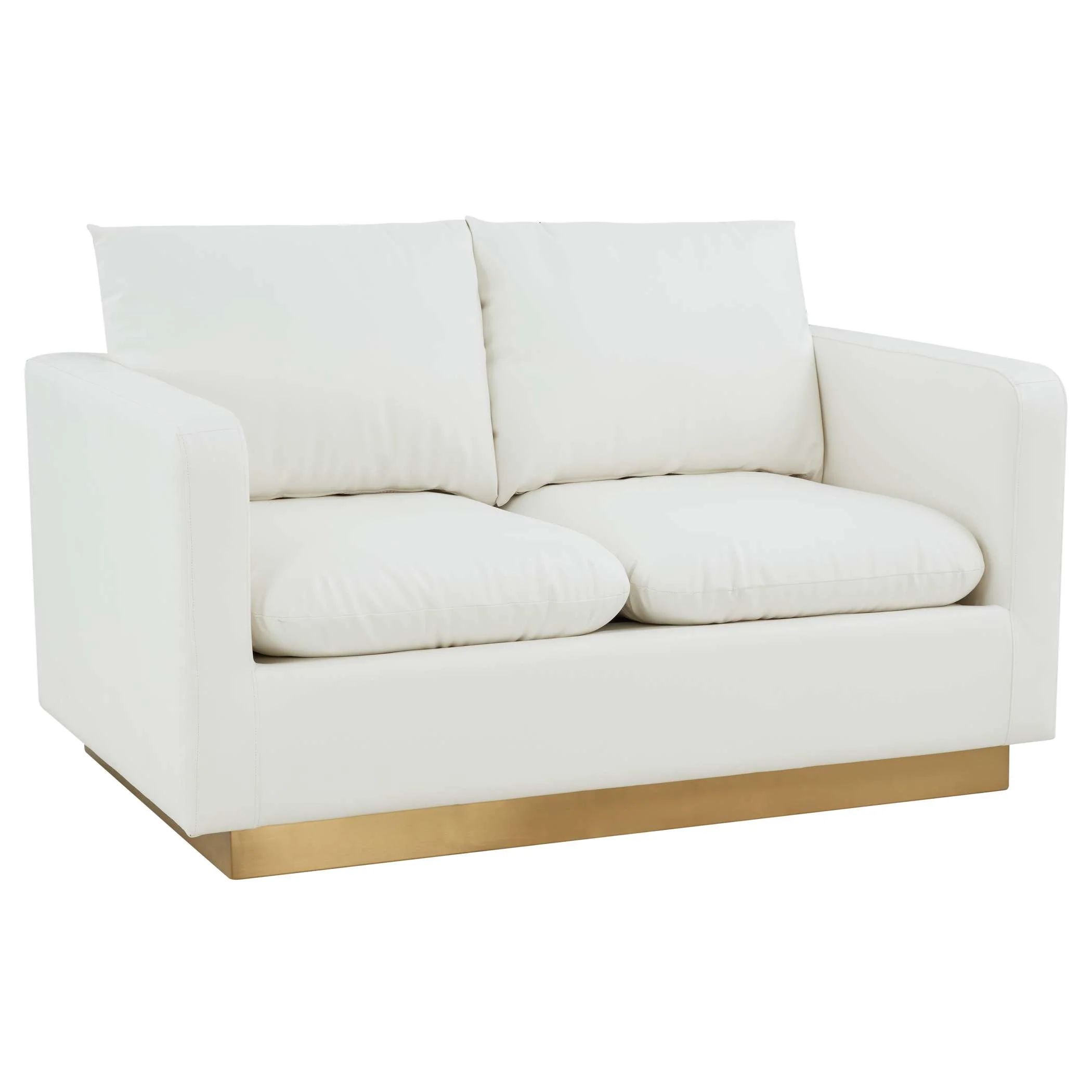 LeisureMod Nervo Modern Mid-Century Upholstered Leather Loveseat with Gold Frame - Image 29