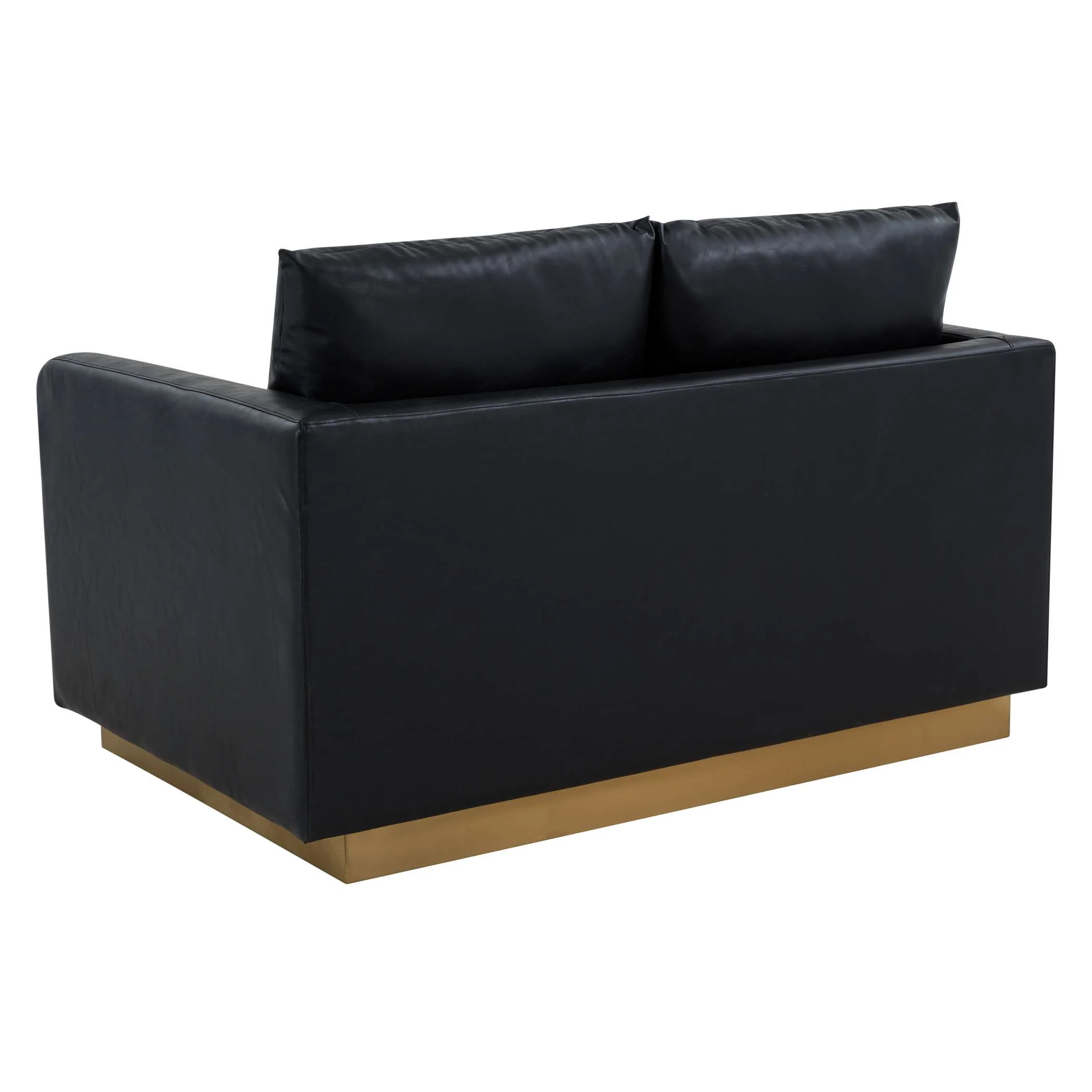 LeisureMod Nervo Modern Mid-Century Upholstered Leather Loveseat with Gold Frame - Image 3