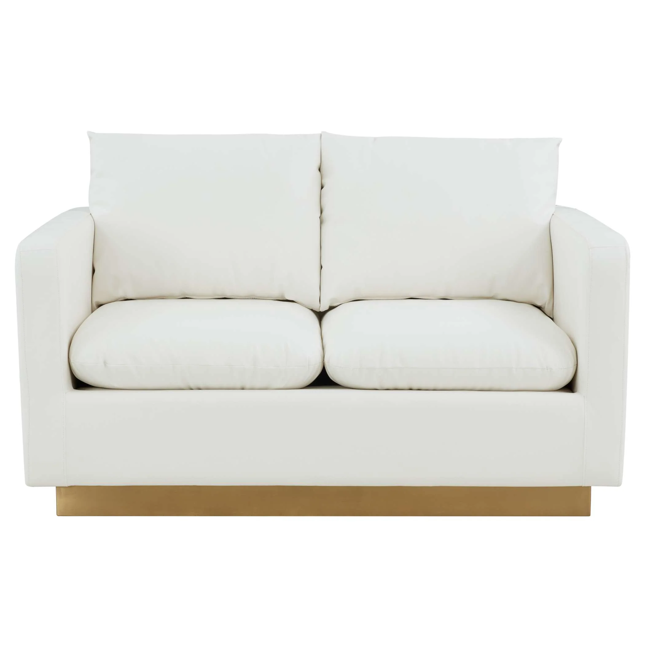 LeisureMod Nervo Modern Mid-Century Upholstered Leather Loveseat with Gold Frame - Image 30