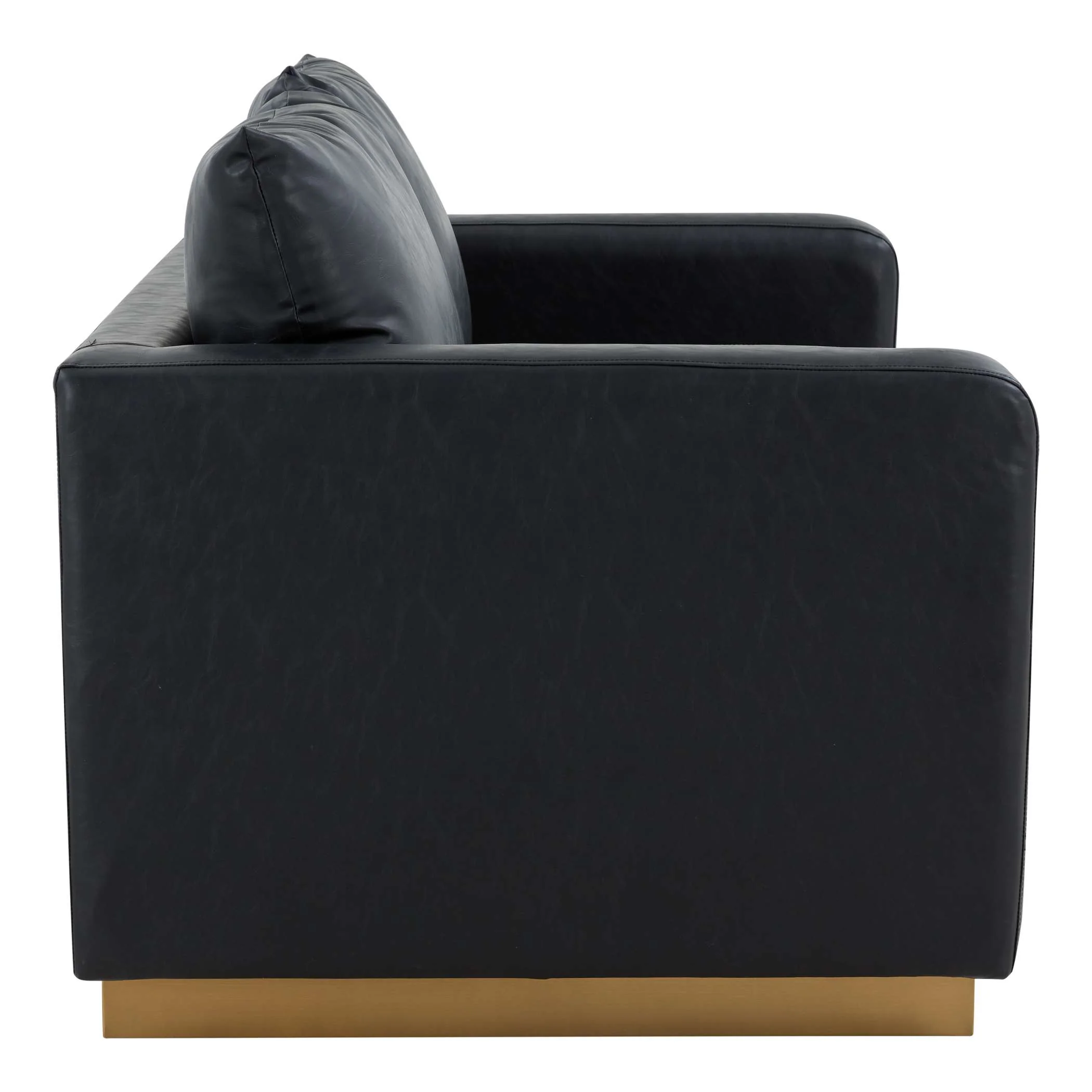 LeisureMod Nervo Modern Mid-Century Upholstered Leather Loveseat with Gold Frame - Image 4