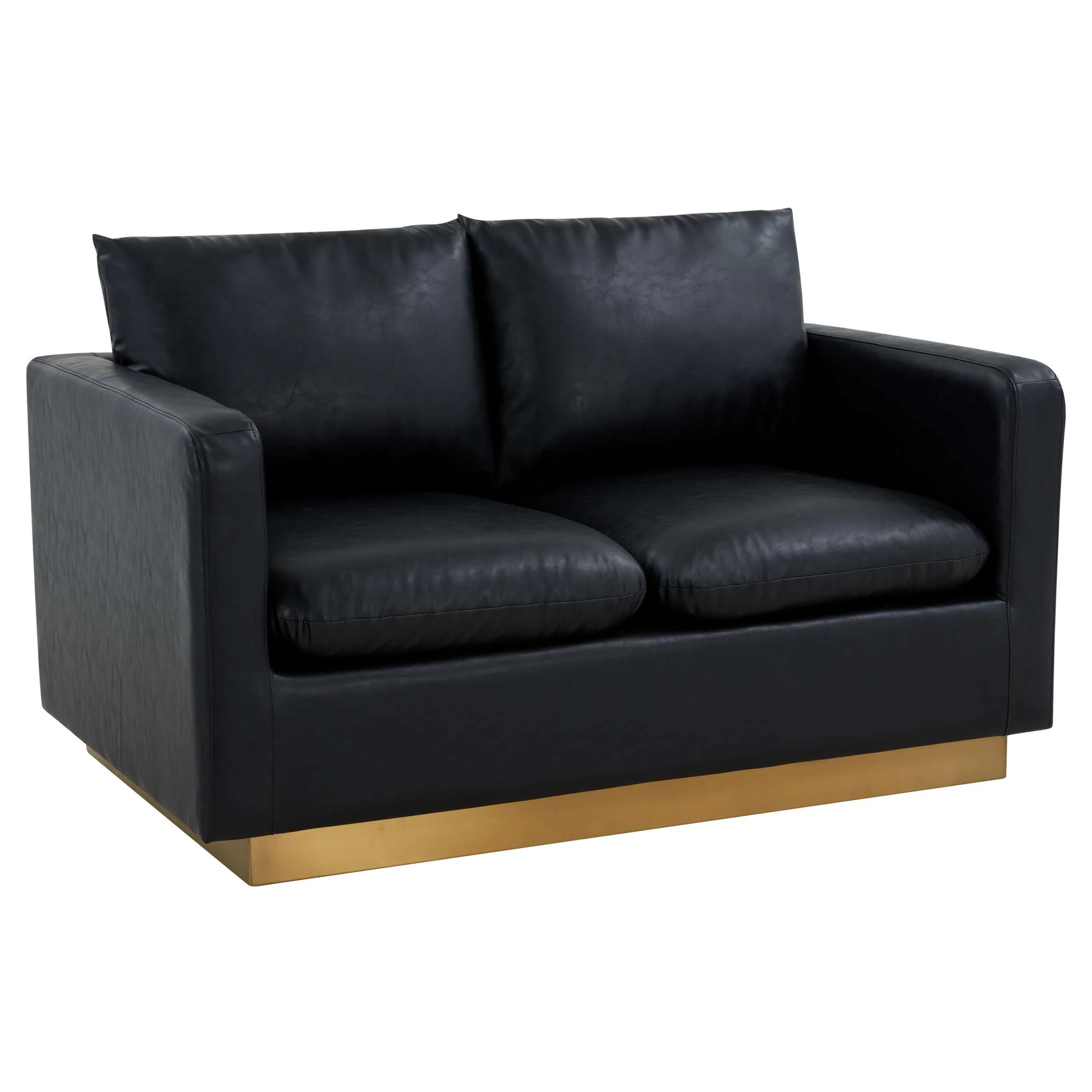 LeisureMod Nervo Modern Mid-Century Upholstered Leather Loveseat with Gold Frame - Image 5