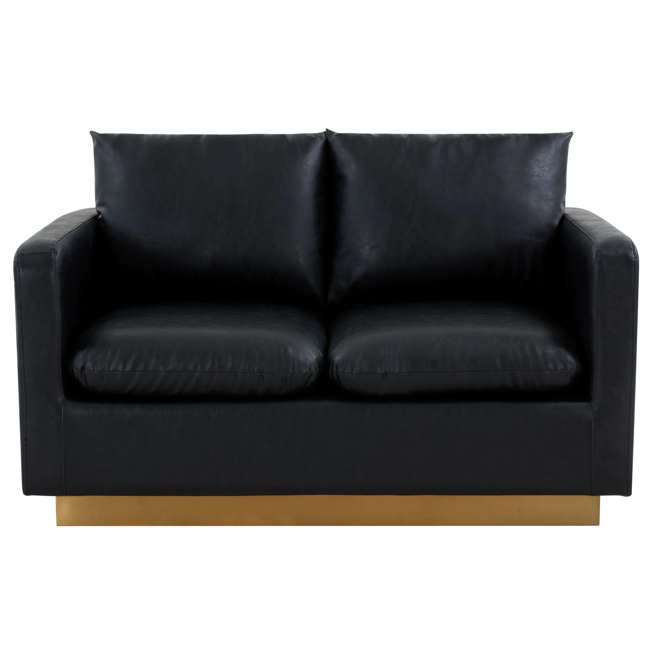 LeisureMod Nervo Modern Mid-Century Upholstered Leather Loveseat with Gold Frame - Image 6