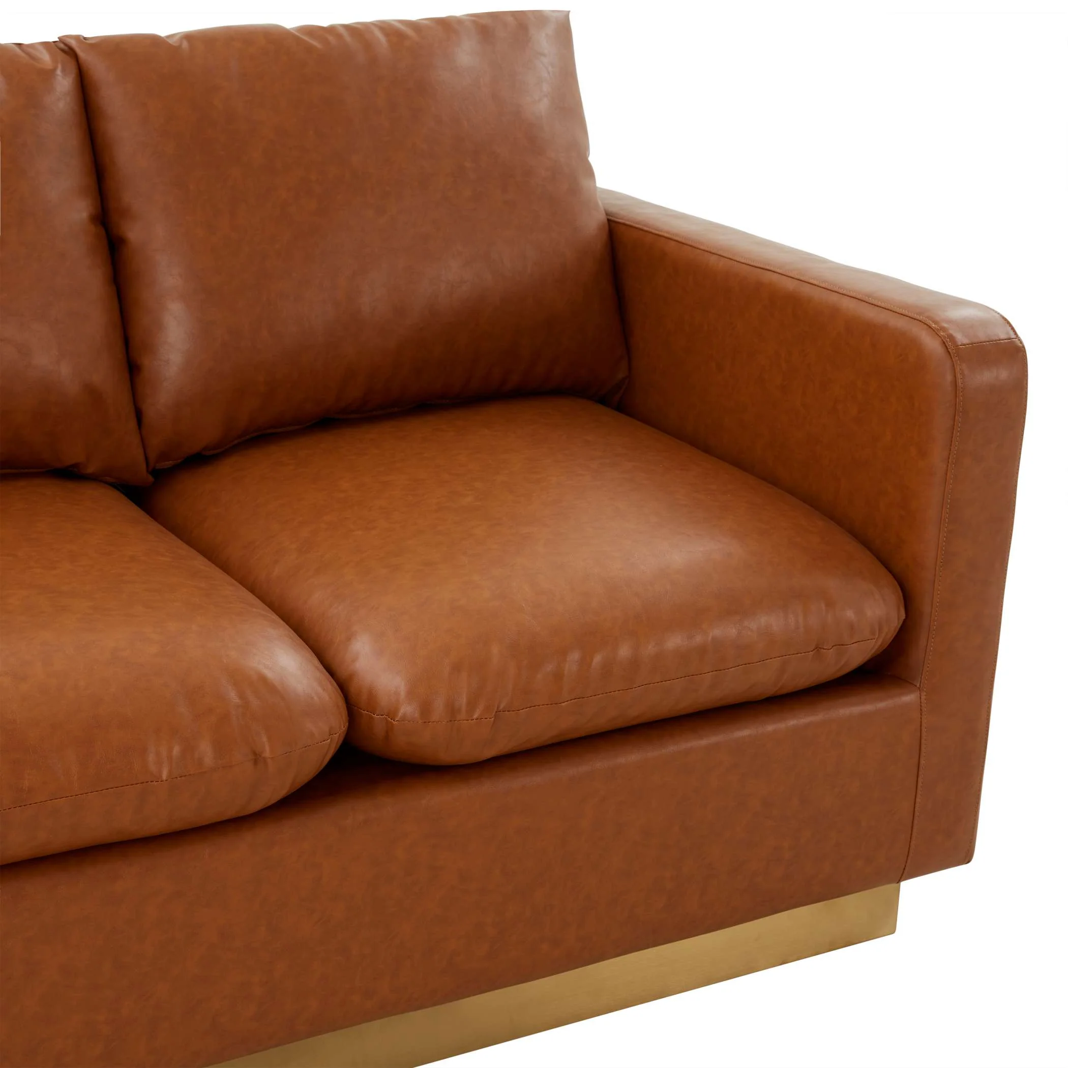 LeisureMod Nervo Modern Mid-Century Upholstered Leather Loveseat with Gold Frame - Image 8