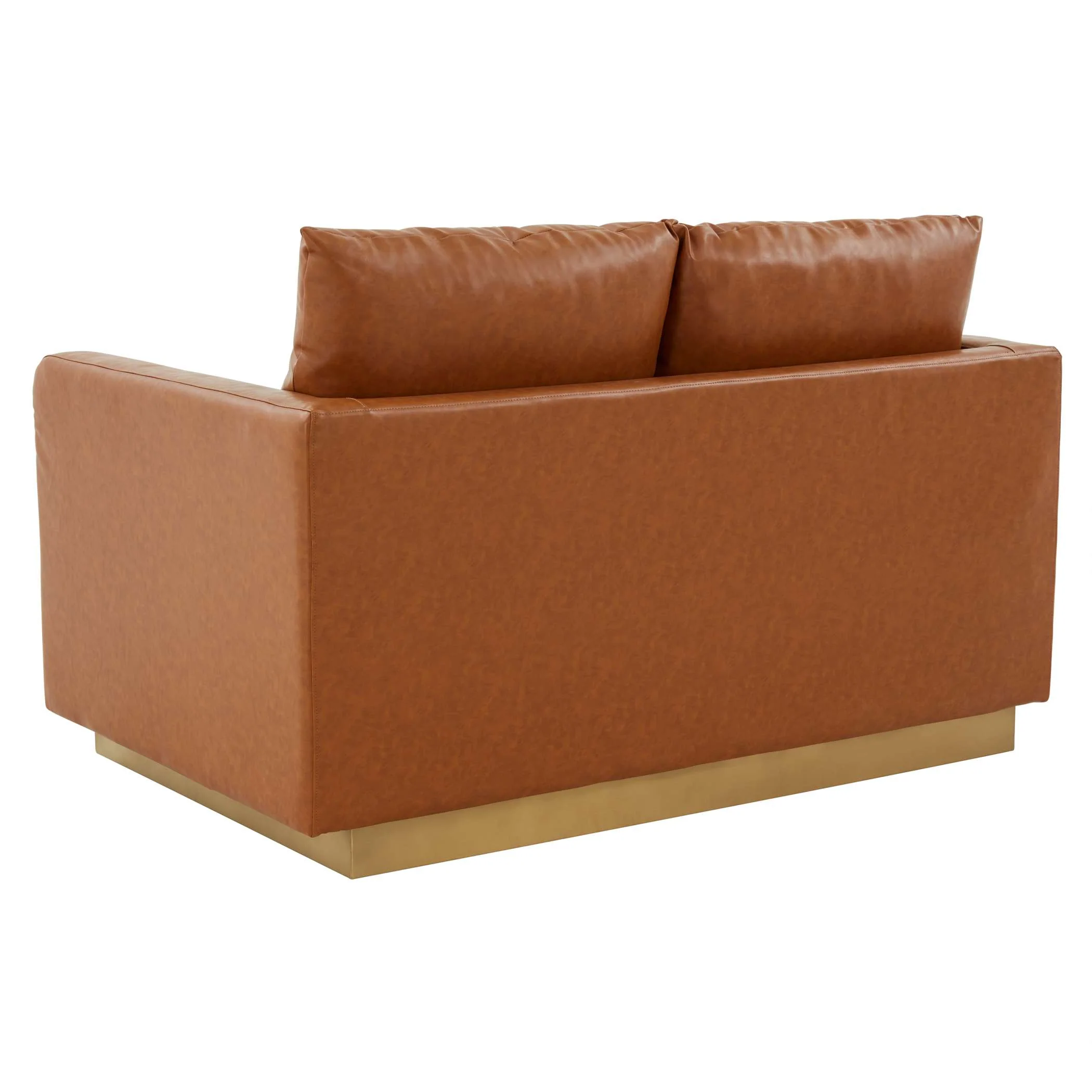 LeisureMod Nervo Modern Mid-Century Upholstered Leather Loveseat with Gold Frame - Image 9