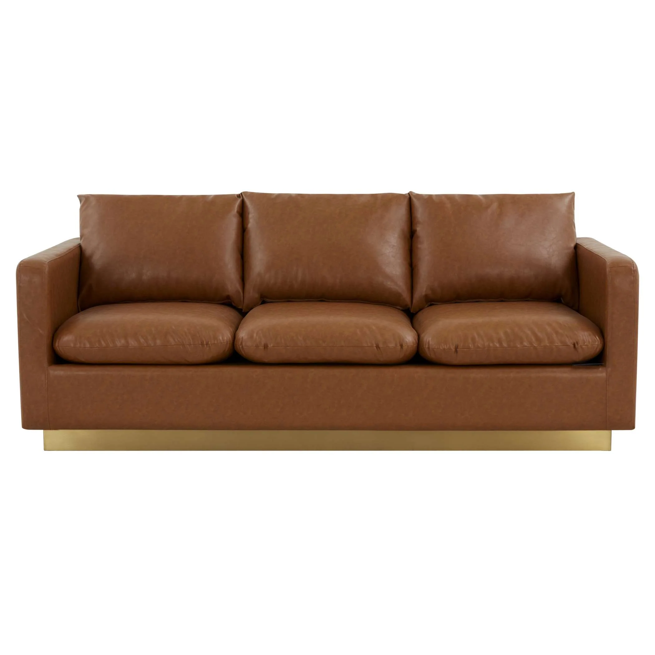 LeisureMod Nervo Modern Mid-Century Upholstered Leather Sofa with Gold Frame - Image 10