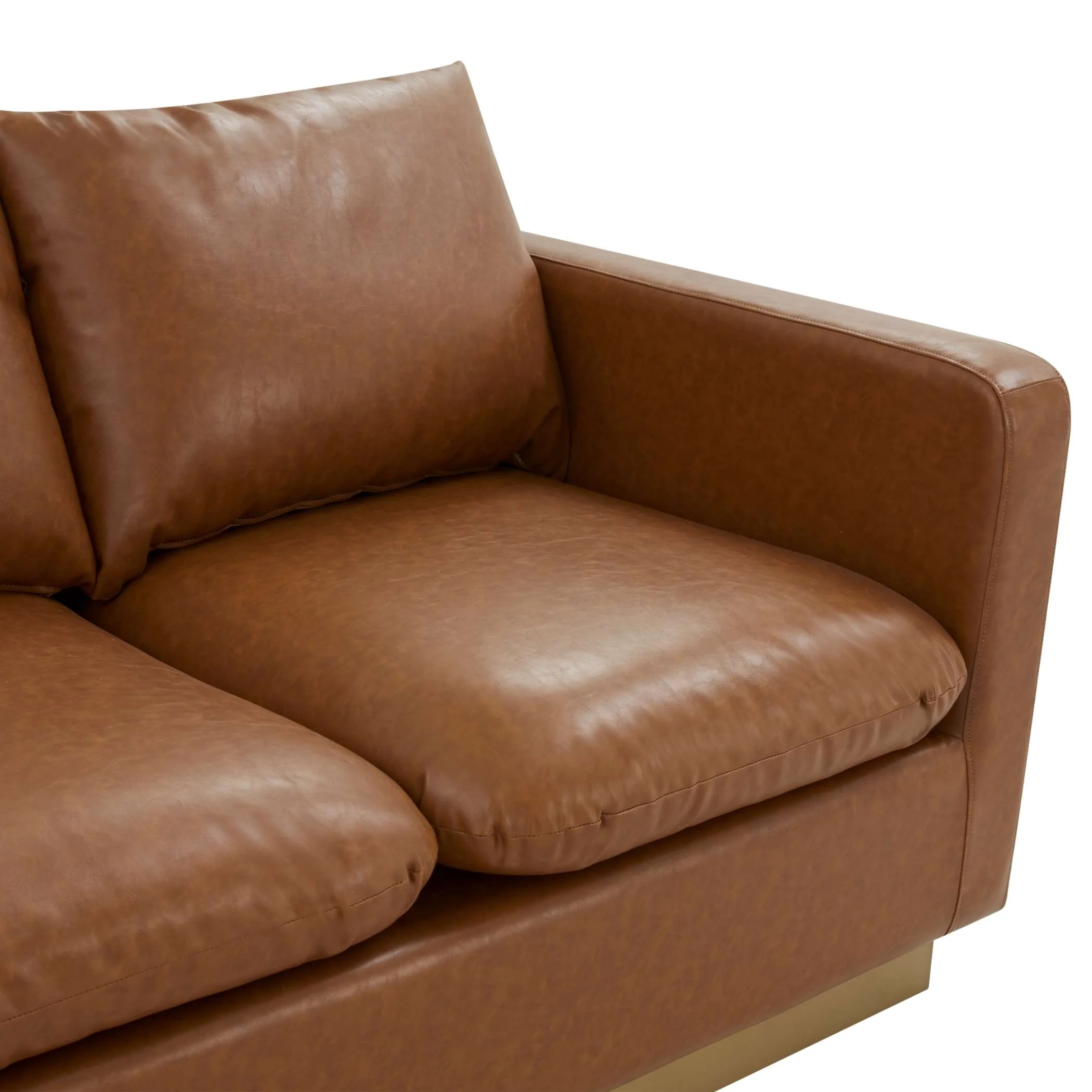 LeisureMod Nervo Modern Mid-Century Upholstered Leather Sofa with Gold Frame - Image 11