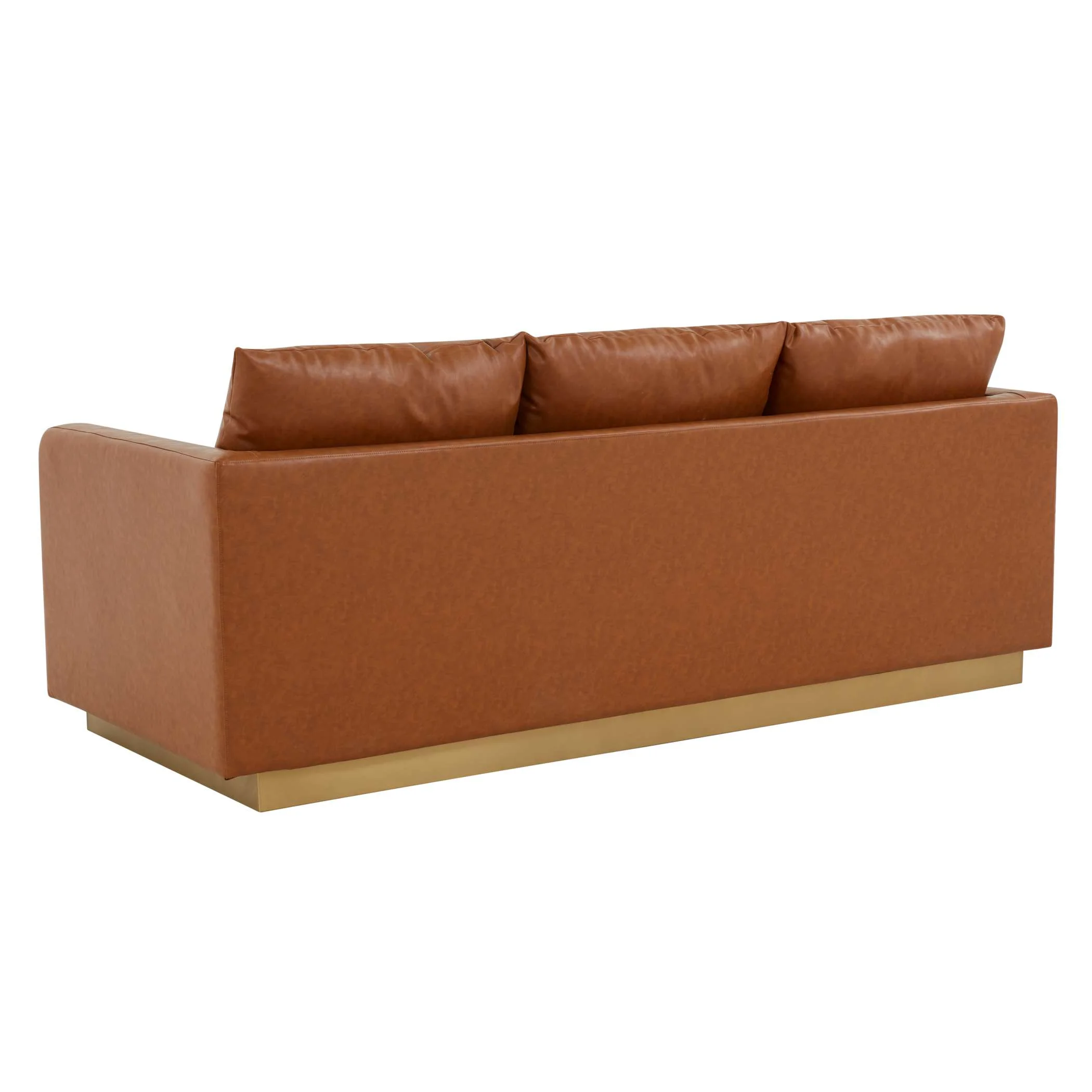LeisureMod Nervo Modern Mid-Century Upholstered Leather Sofa with Gold Frame - Image 12