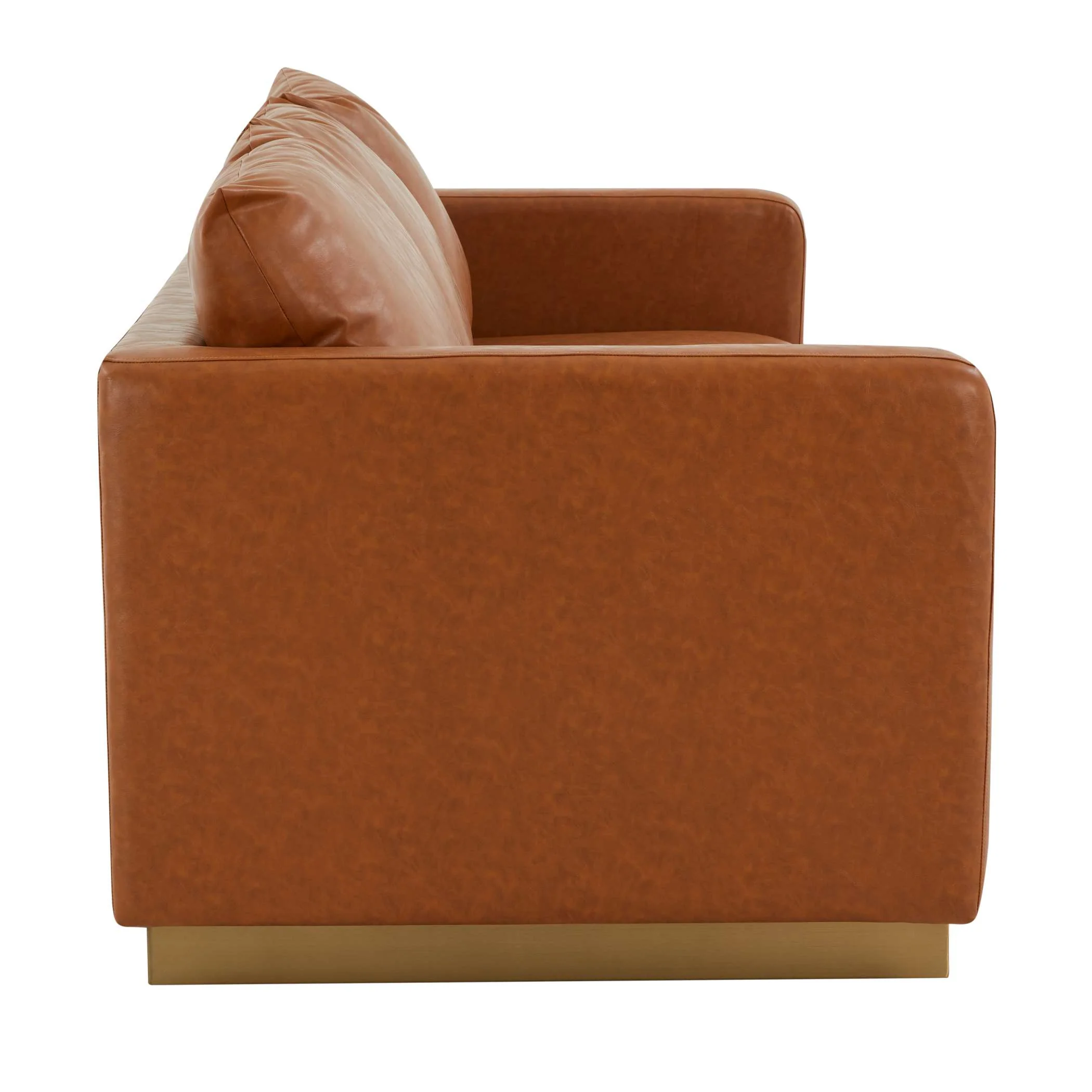 LeisureMod Nervo Modern Mid-Century Upholstered Leather Sofa with Gold Frame - Image 13