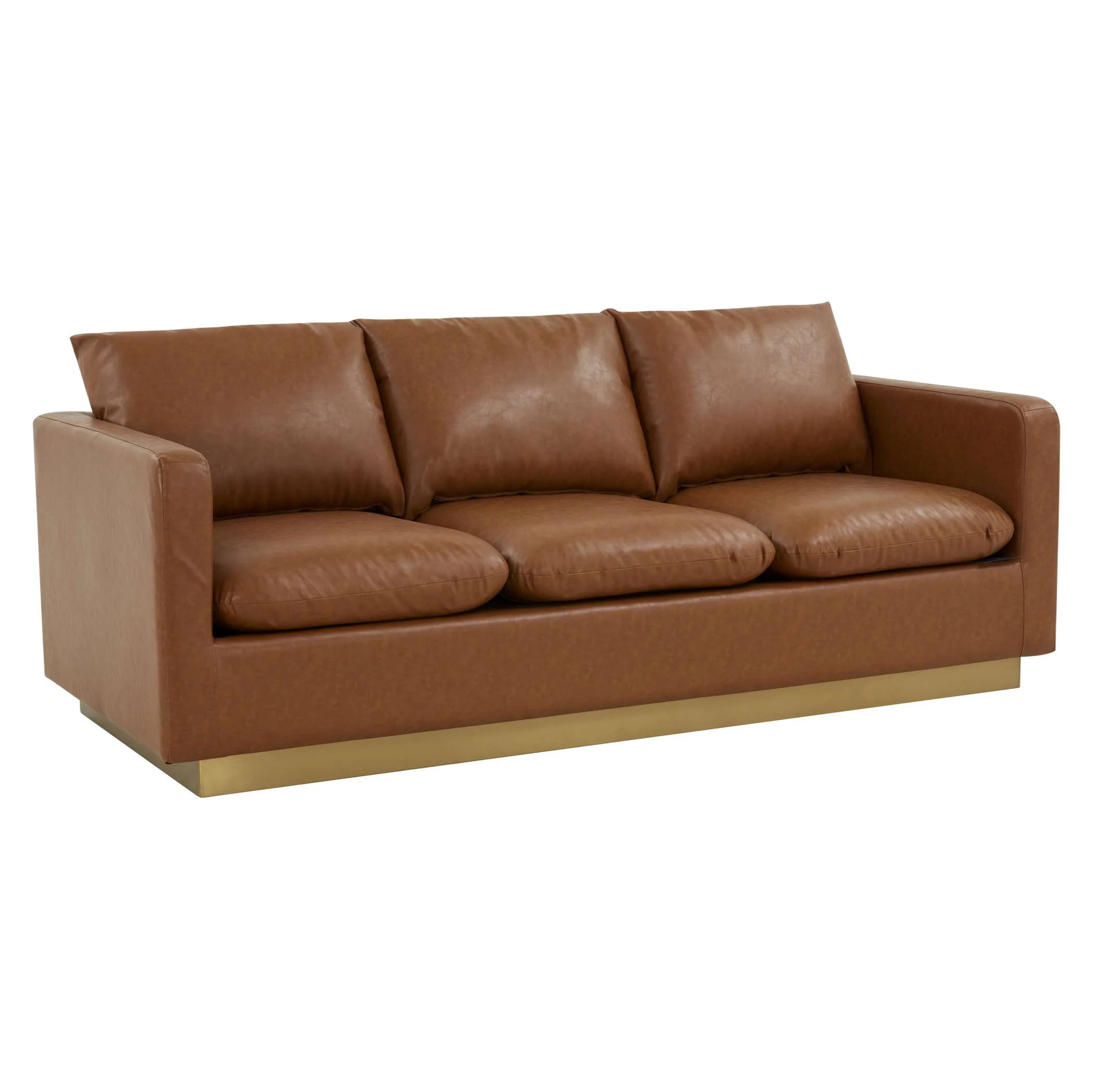 LeisureMod Nervo Modern Mid-Century Upholstered Leather Sofa with Gold Frame - Image 14