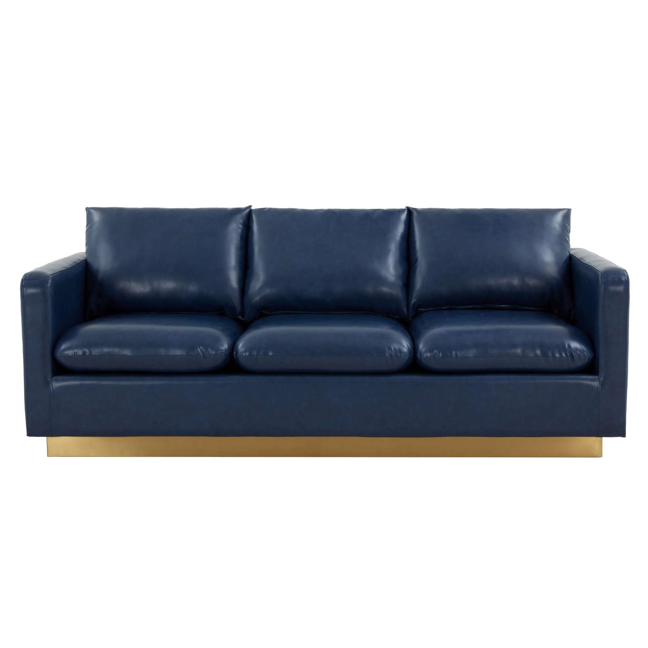 LeisureMod Nervo Modern Mid-Century Upholstered Leather Sofa with Gold Frame - Image 17