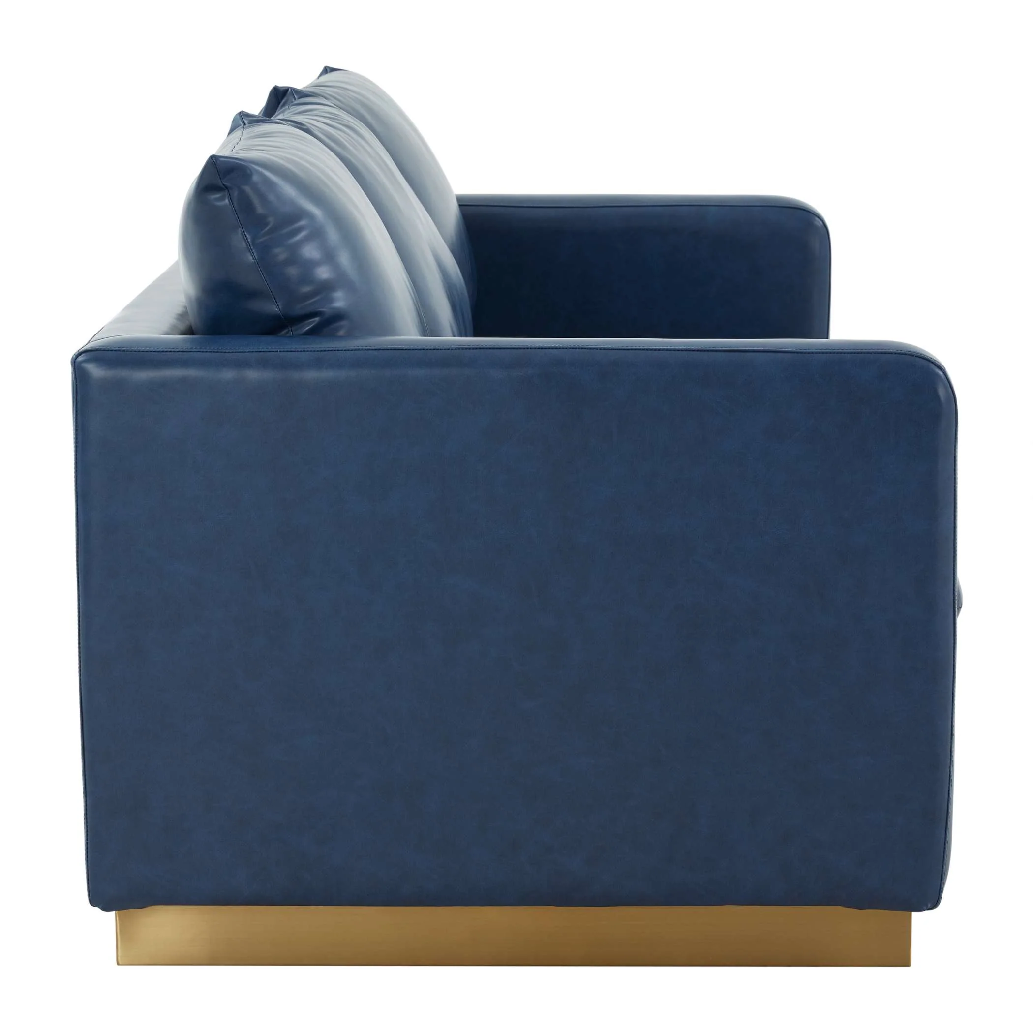 LeisureMod Nervo Modern Mid-Century Upholstered Leather Sofa with Gold Frame - Image 18
