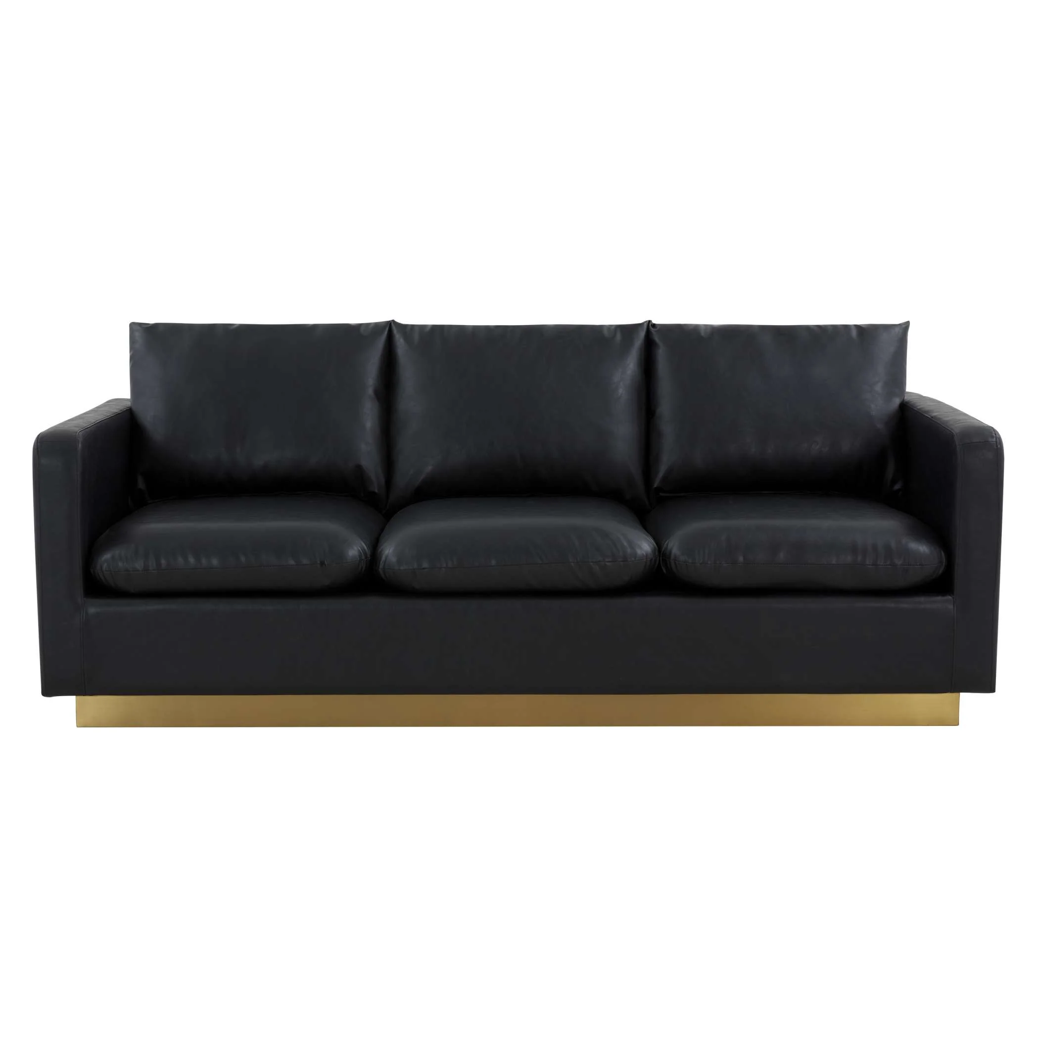 LeisureMod Nervo Modern Mid-Century Upholstered Leather Sofa with Gold Frame - Image 2