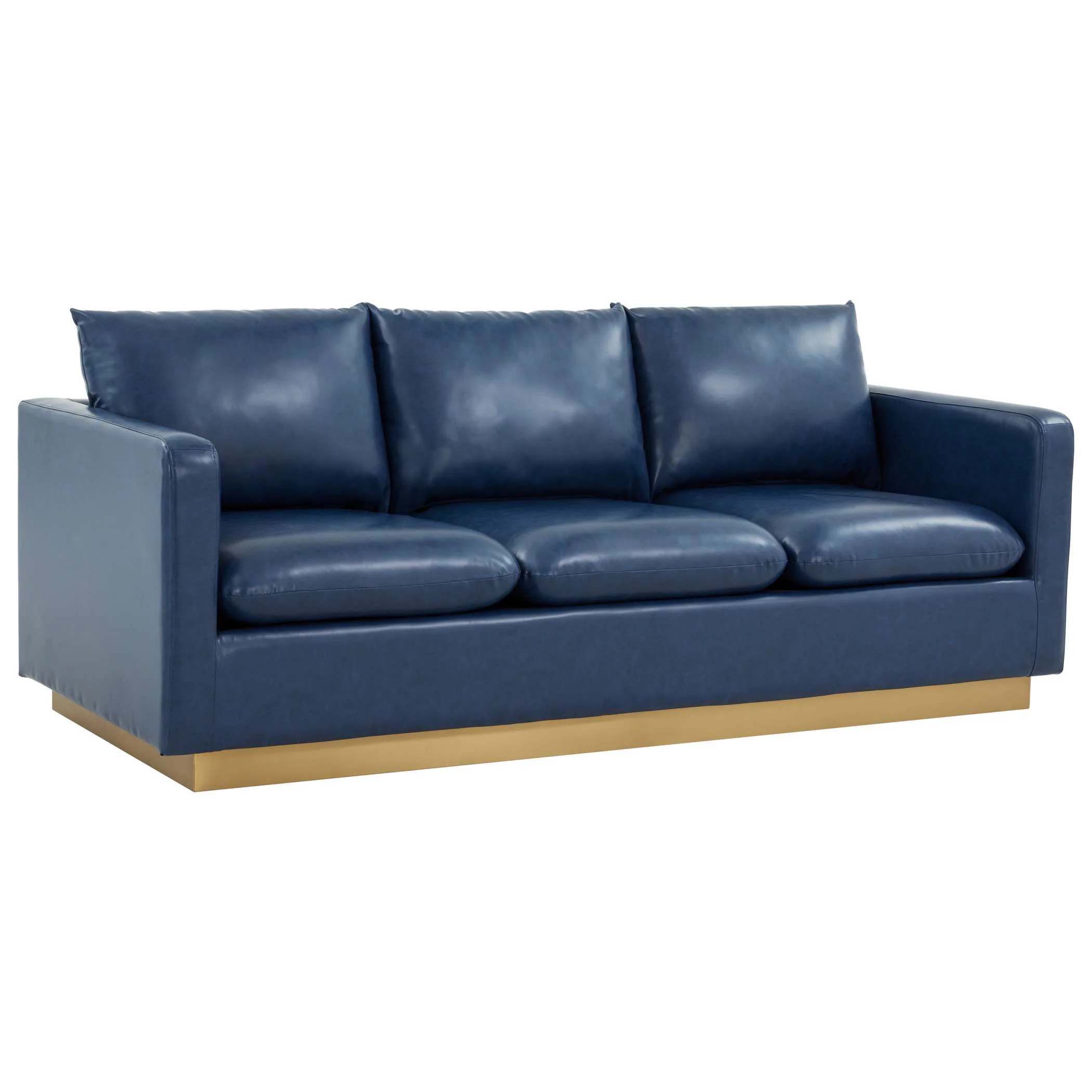 LeisureMod Nervo Modern Mid-Century Upholstered Leather Sofa with Gold Frame - Image 20
