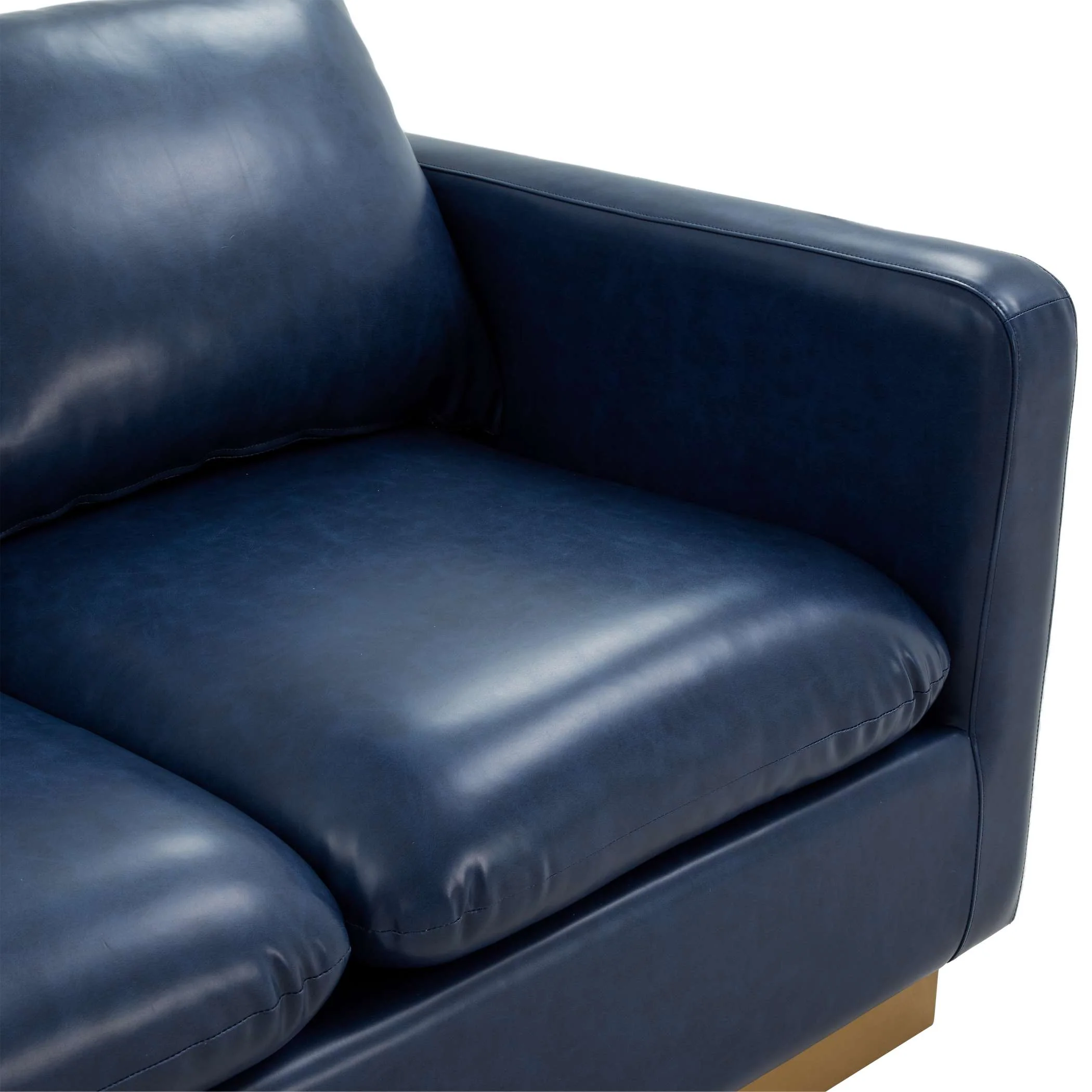LeisureMod Nervo Modern Mid-Century Upholstered Leather Sofa with Gold Frame - Image 21