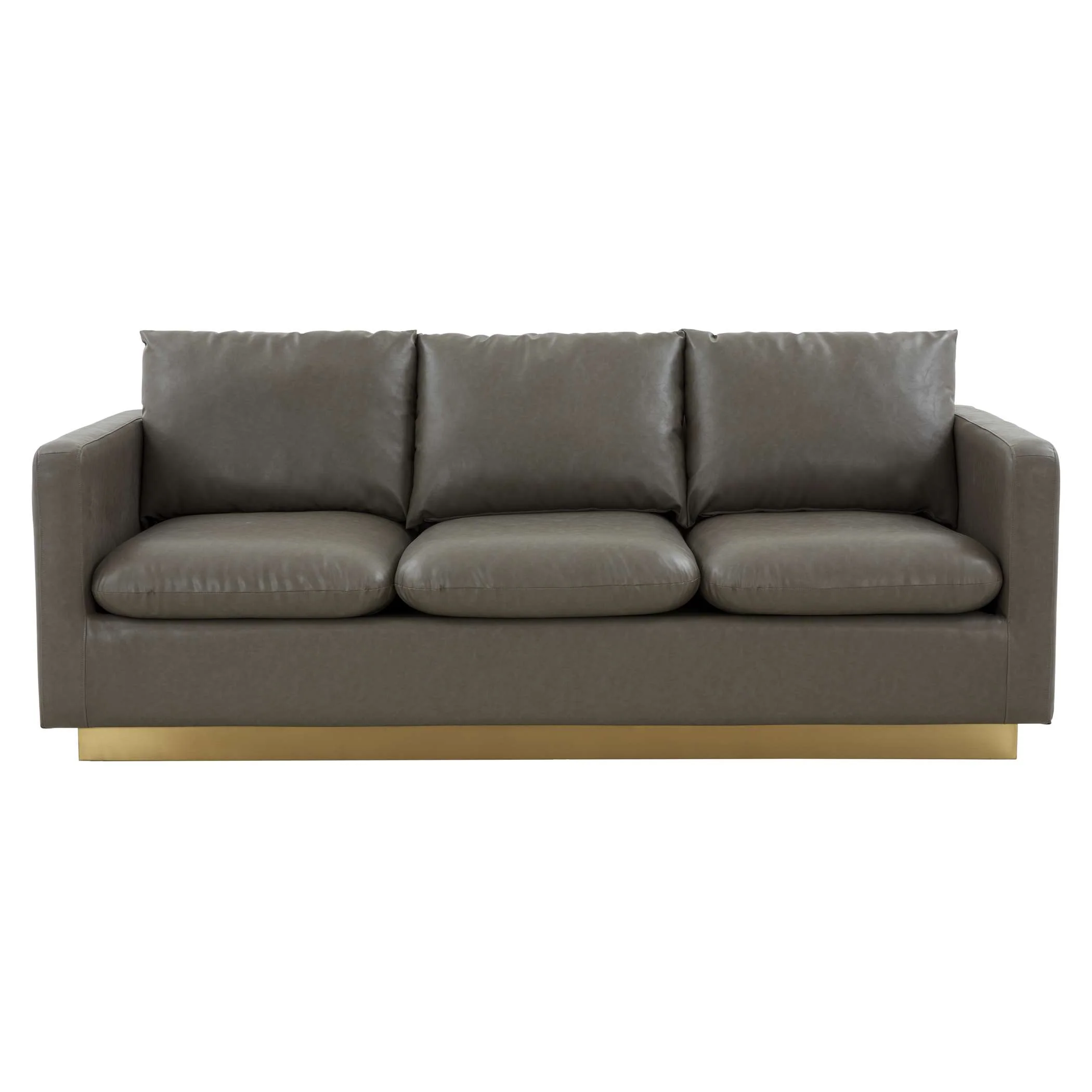 LeisureMod Nervo Modern Mid-Century Upholstered Leather Sofa with Gold Frame - Image 24
