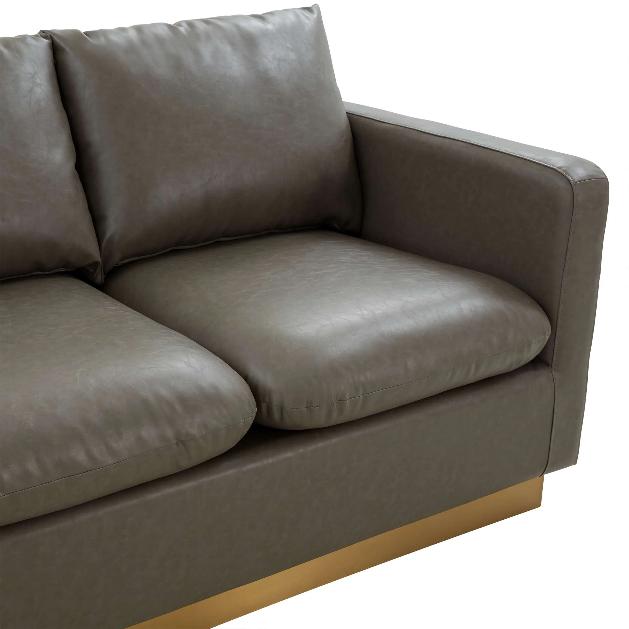 LeisureMod Nervo Modern Mid-Century Upholstered Leather Sofa with Gold Frame - Image 25