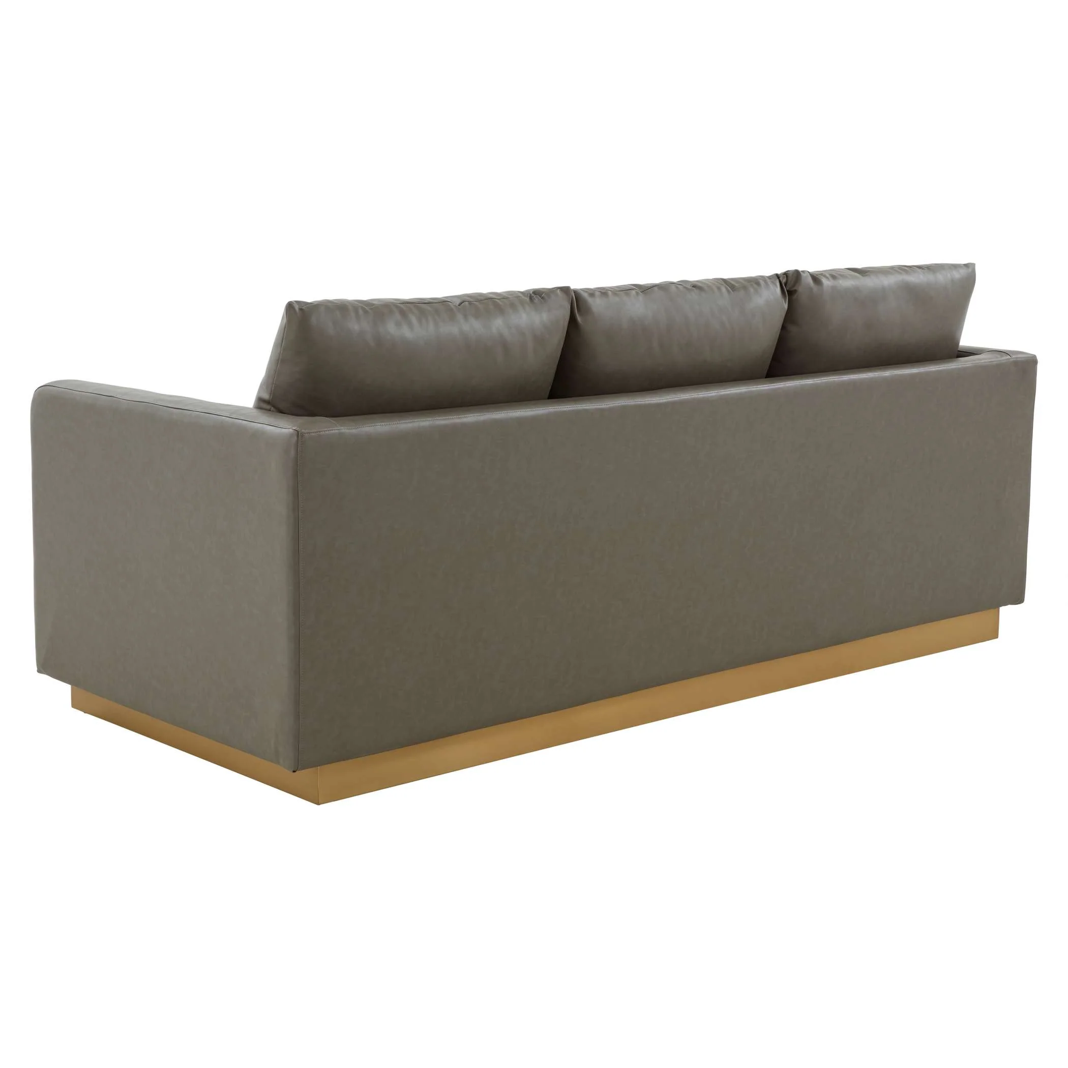 LeisureMod Nervo Modern Mid-Century Upholstered Leather Sofa with Gold Frame - Image 26