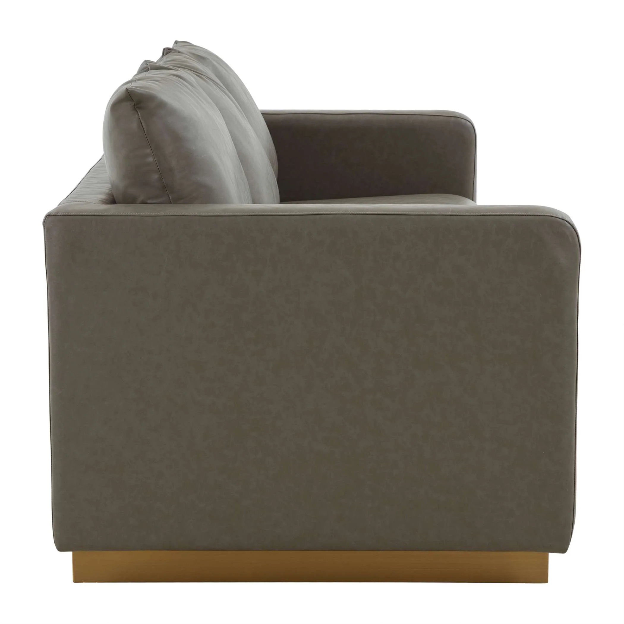 LeisureMod Nervo Modern Mid-Century Upholstered Leather Sofa with Gold Frame - Image 27