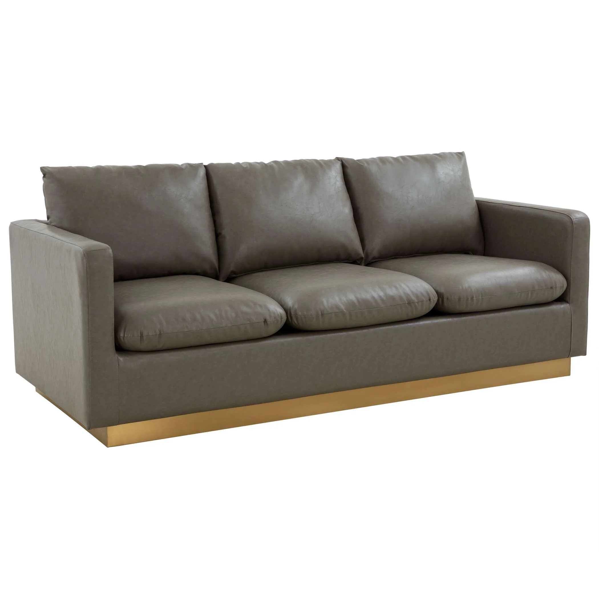 LeisureMod Nervo Modern Mid-Century Upholstered Leather Sofa with Gold Frame - Image 28