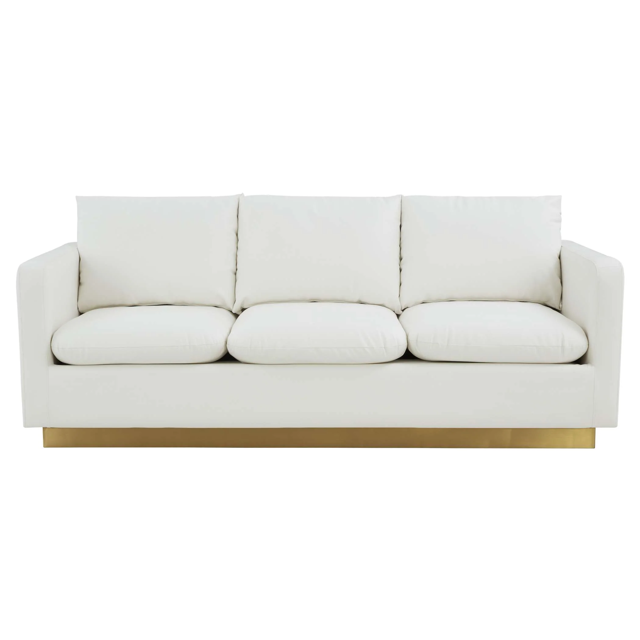 LeisureMod Nervo Modern Mid-Century Upholstered Leather Sofa with Gold Frame - Image 31