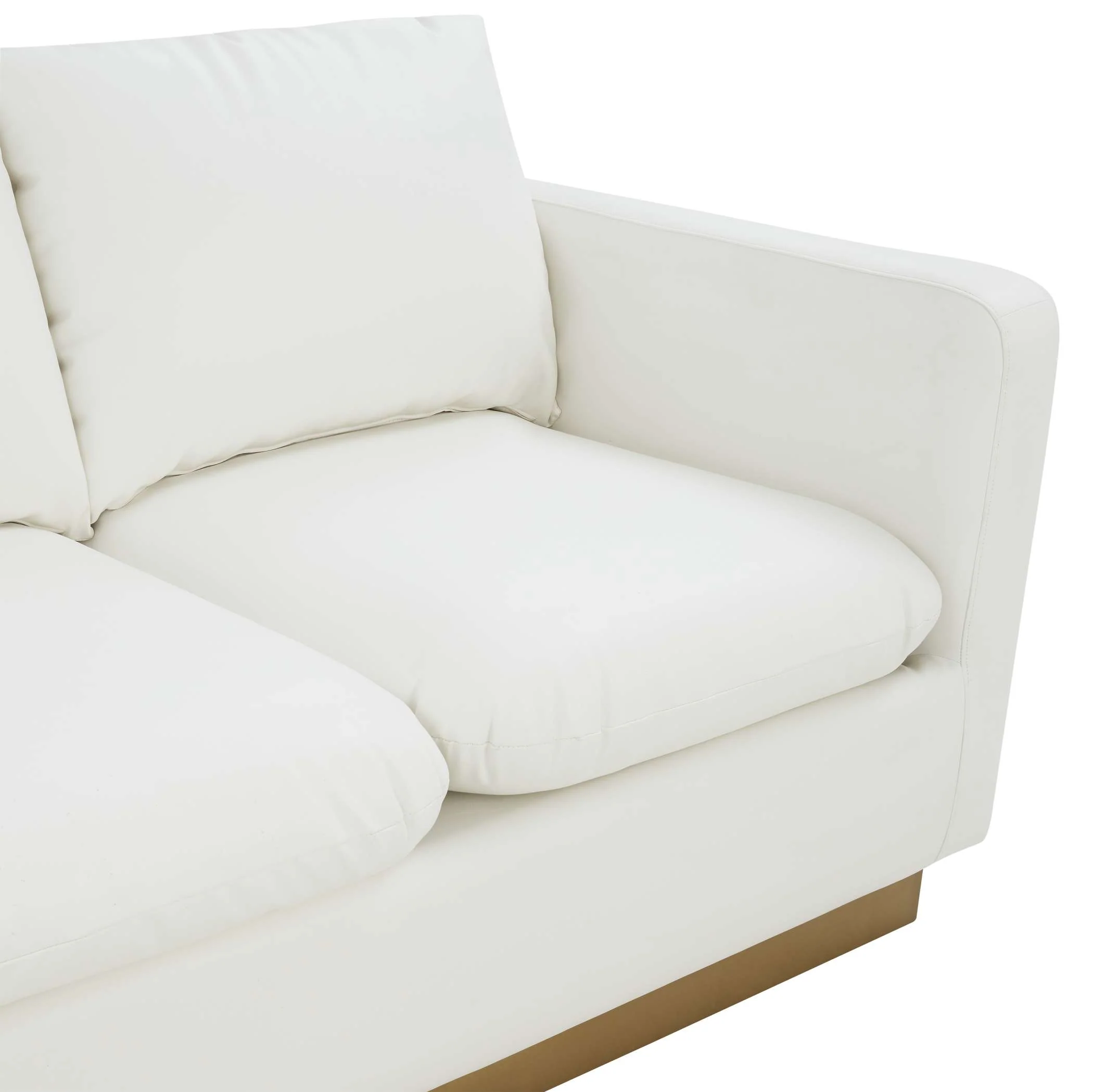 LeisureMod Nervo Modern Mid-Century Upholstered Leather Sofa with Gold Frame - Image 33