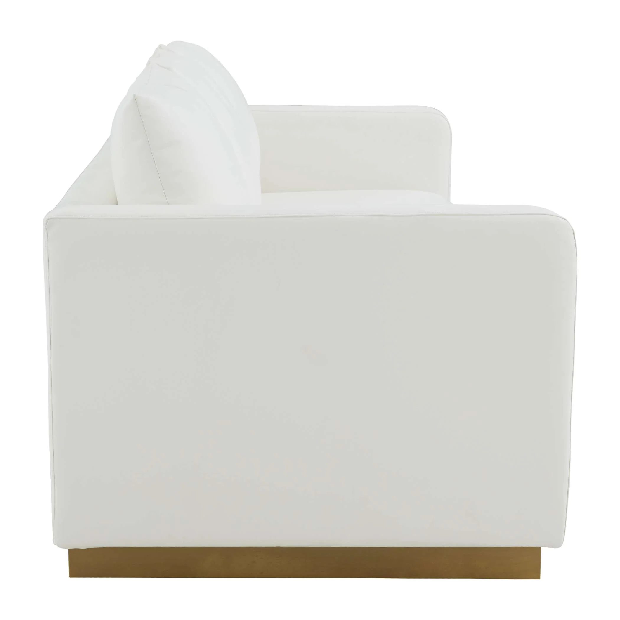 LeisureMod Nervo Modern Mid-Century Upholstered Leather Sofa with Gold Frame - Image 34