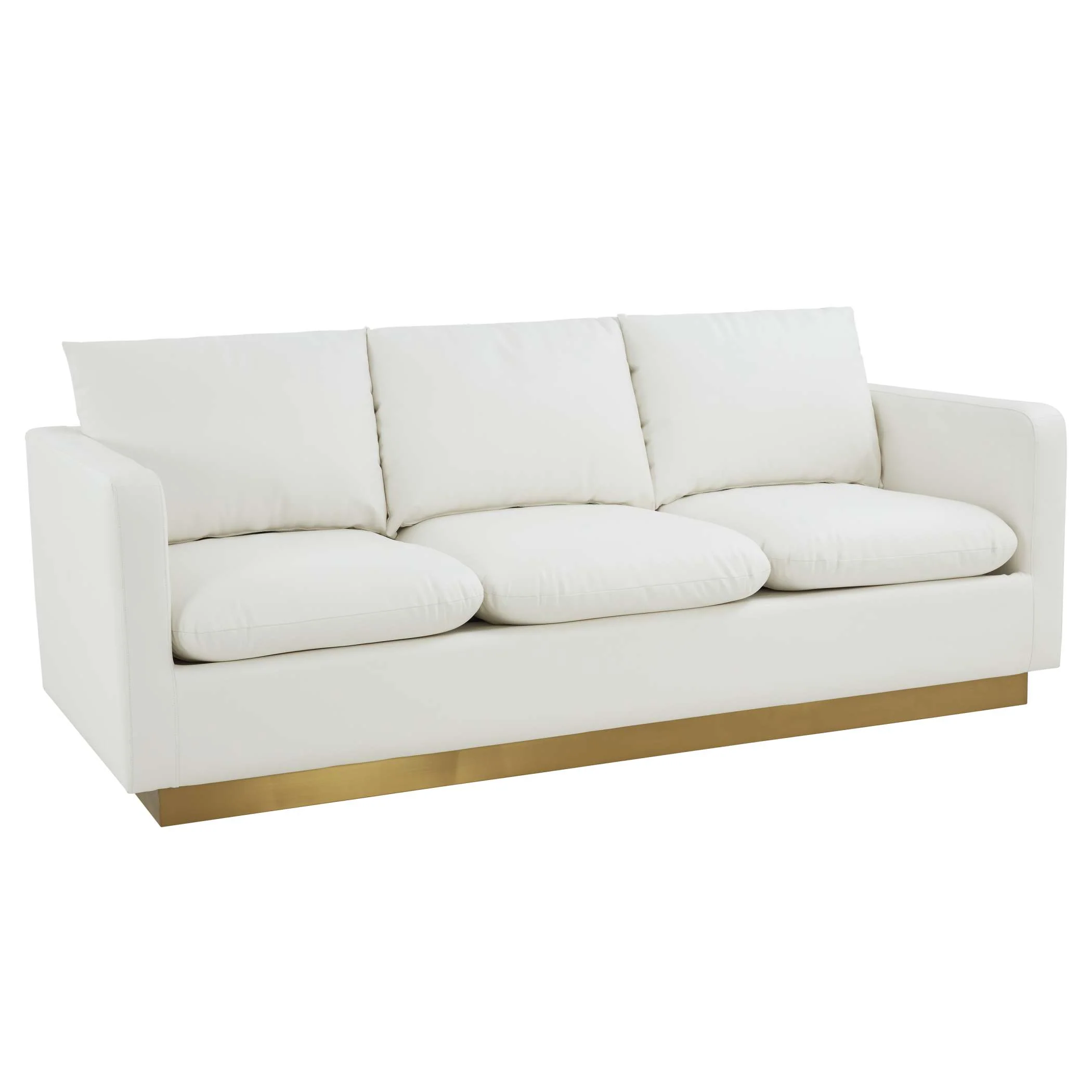 LeisureMod Nervo Modern Mid-Century Upholstered Leather Sofa with Gold Frame - Image 35
