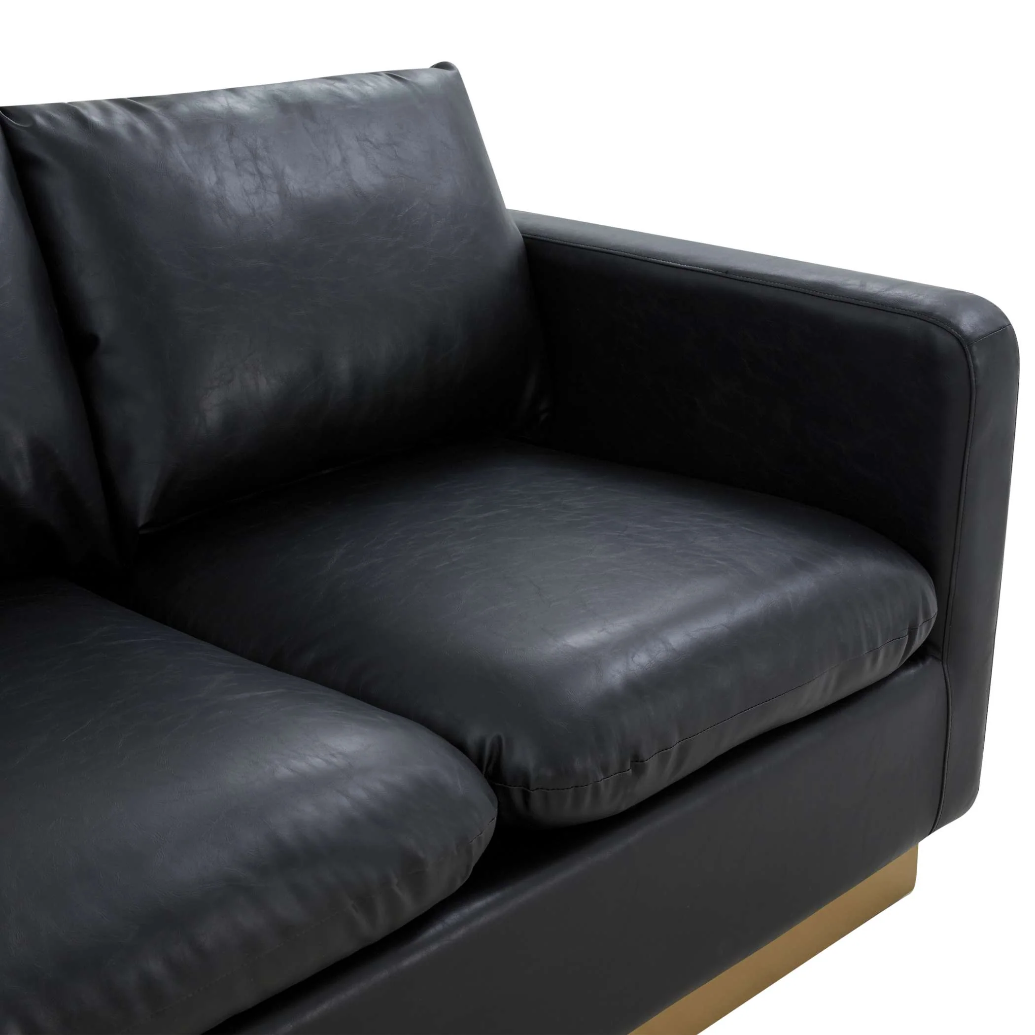 LeisureMod Nervo Modern Mid-Century Upholstered Leather Sofa with Gold Frame - Image 4