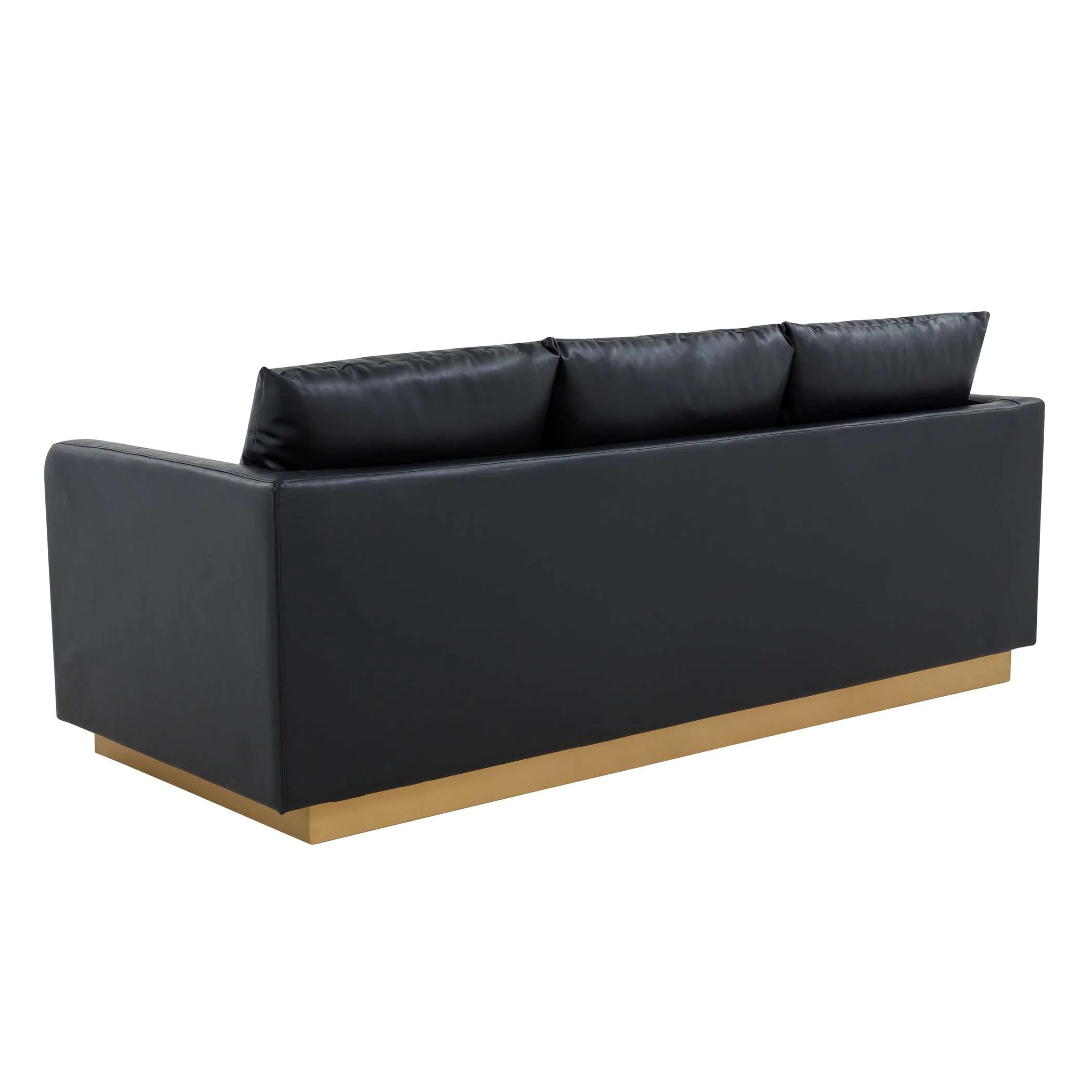 LeisureMod Nervo Modern Mid-Century Upholstered Leather Sofa with Gold Frame - Image 5