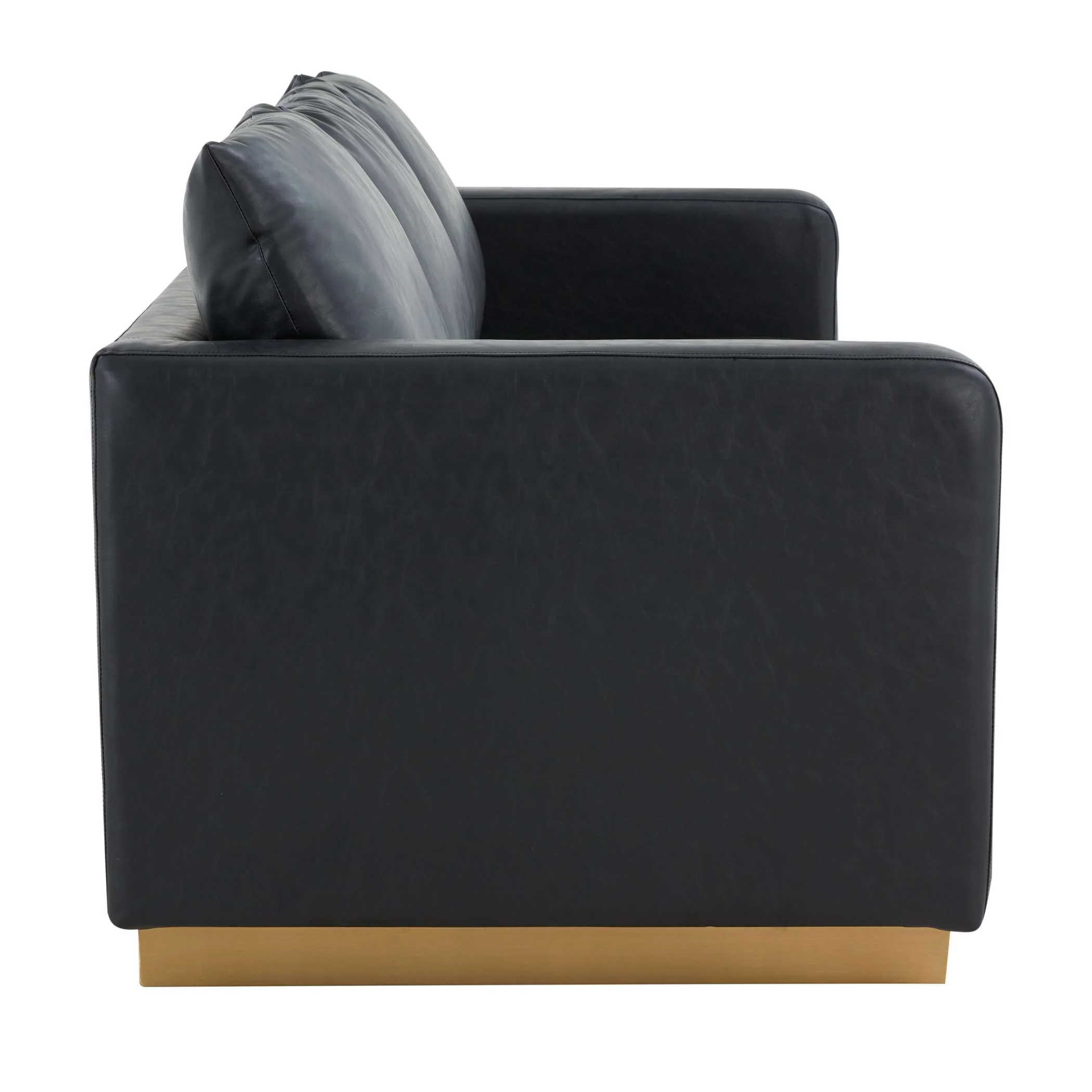 LeisureMod Nervo Modern Mid-Century Upholstered Leather Sofa with Gold Frame - Image 6