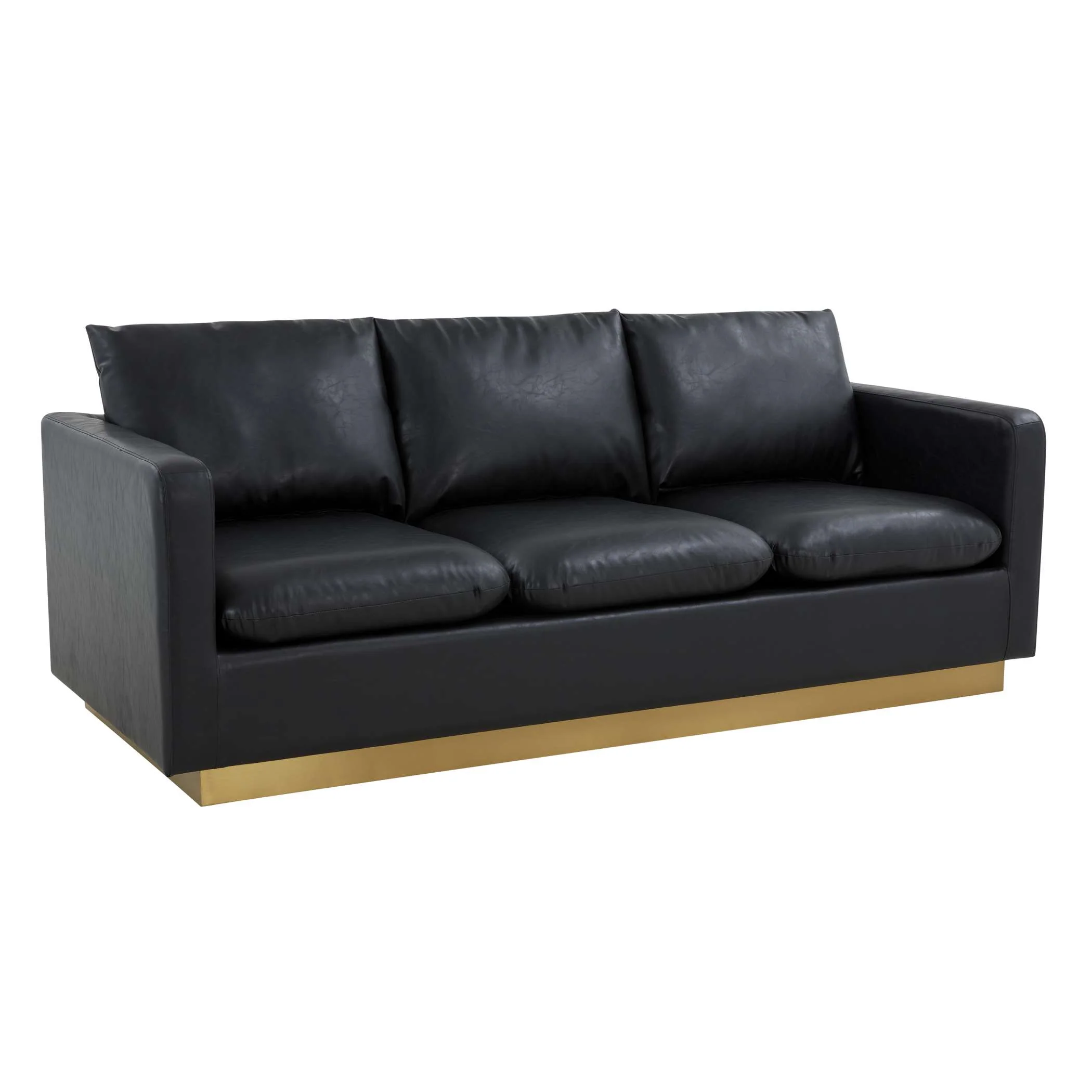 LeisureMod Nervo Modern Mid-Century Upholstered Leather Sofa with Gold Frame - Image 7
