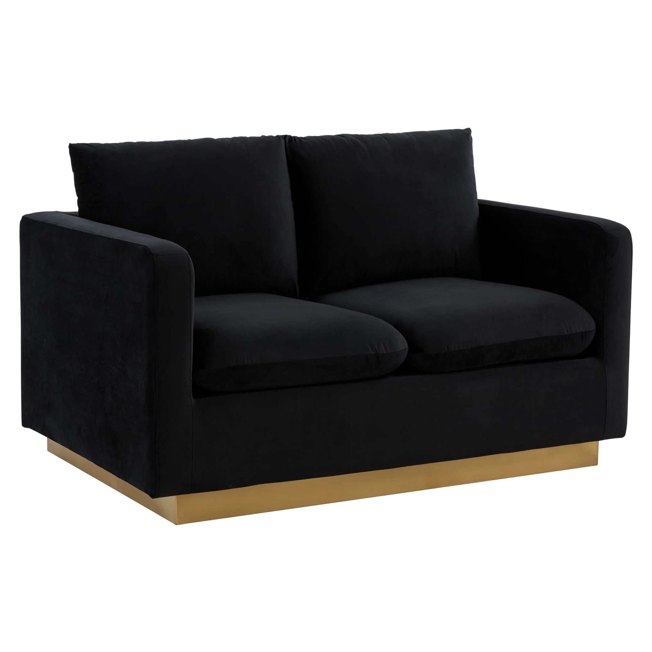 LeisureMod Nervo Modern Mid-Century Upholstered Velvet Loveseat with Gold Frame - Image 11