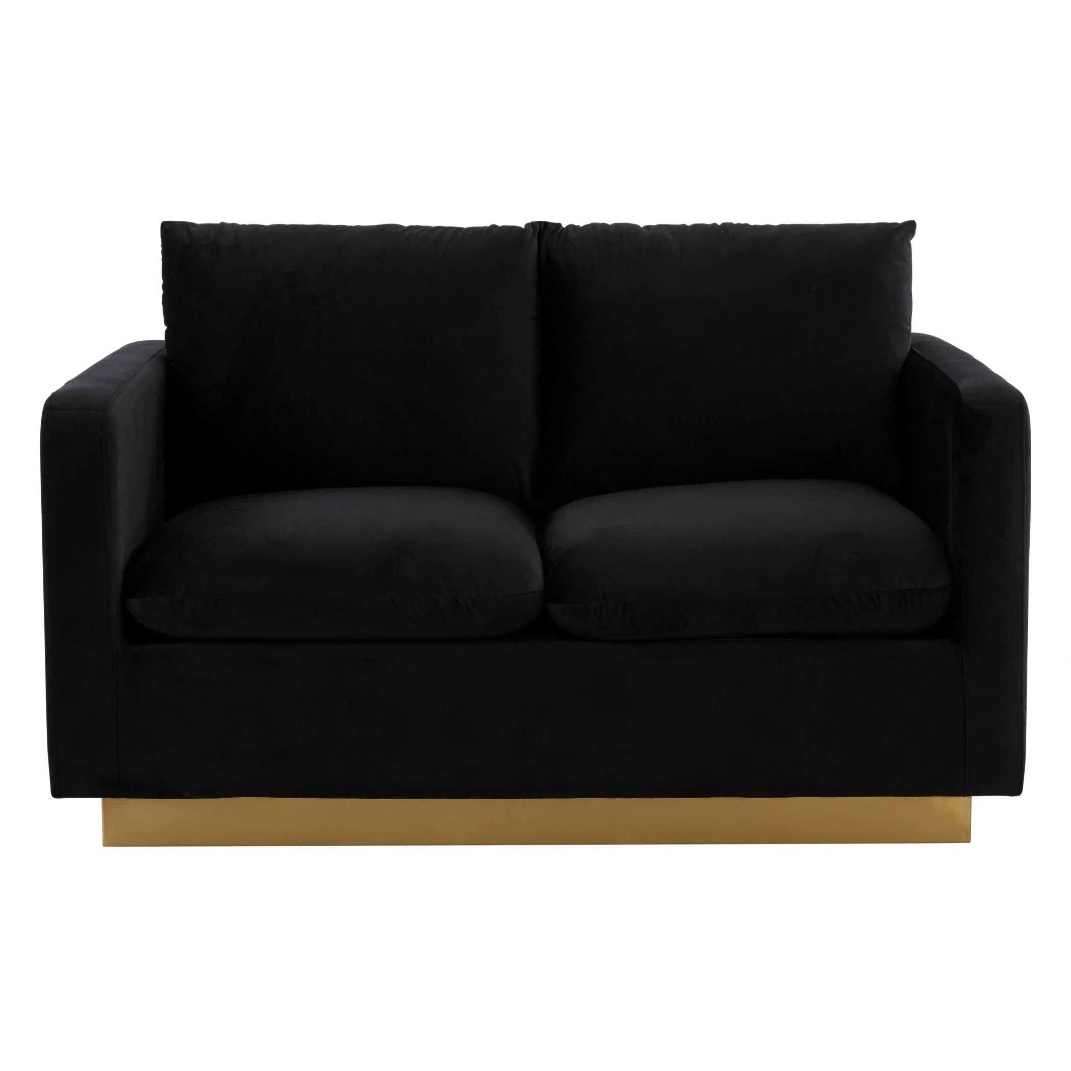 LeisureMod Nervo Modern Mid-Century Upholstered Velvet Loveseat with Gold Frame - Image 12