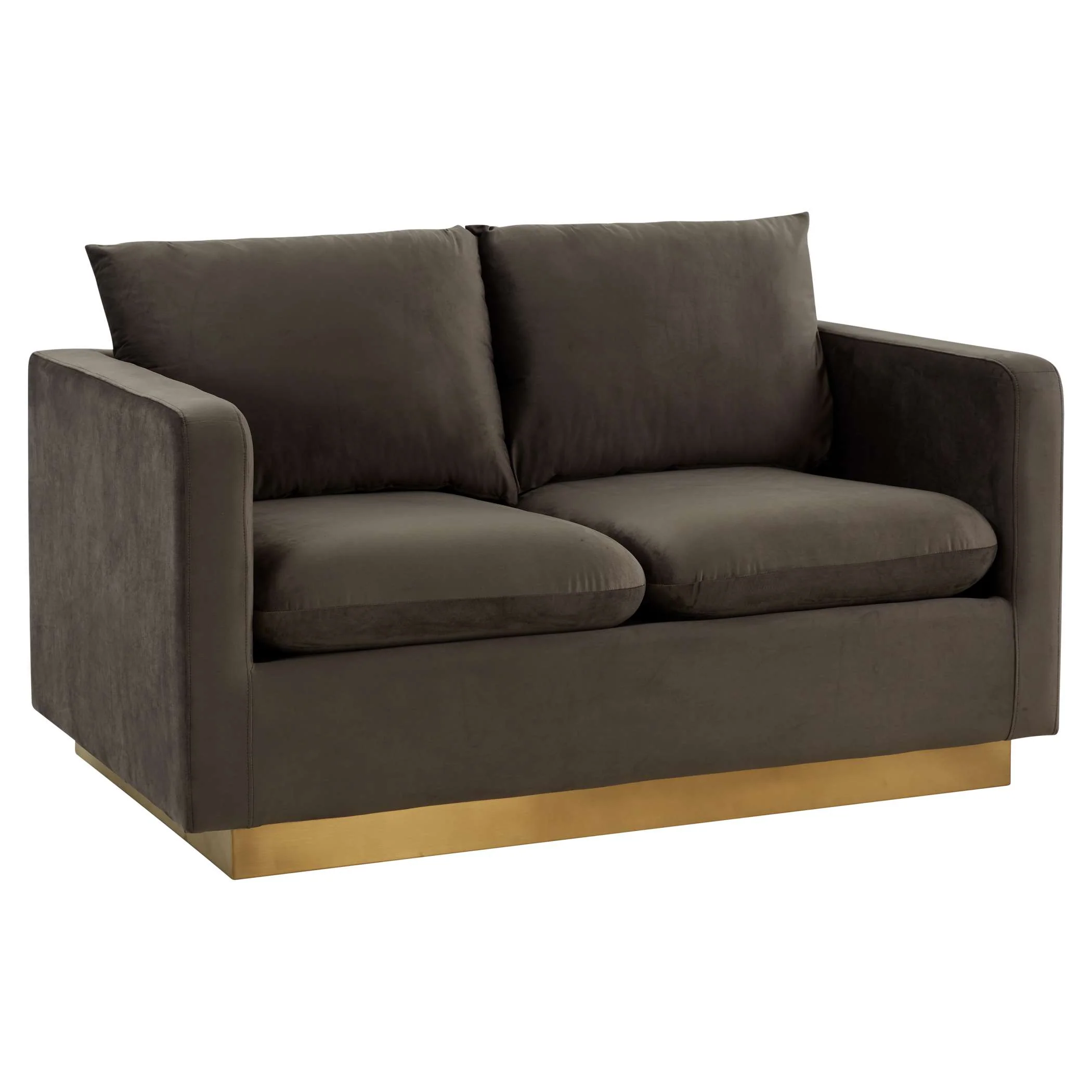 LeisureMod Nervo Modern Mid-Century Upholstered Velvet Loveseat with Gold Frame - Image 17